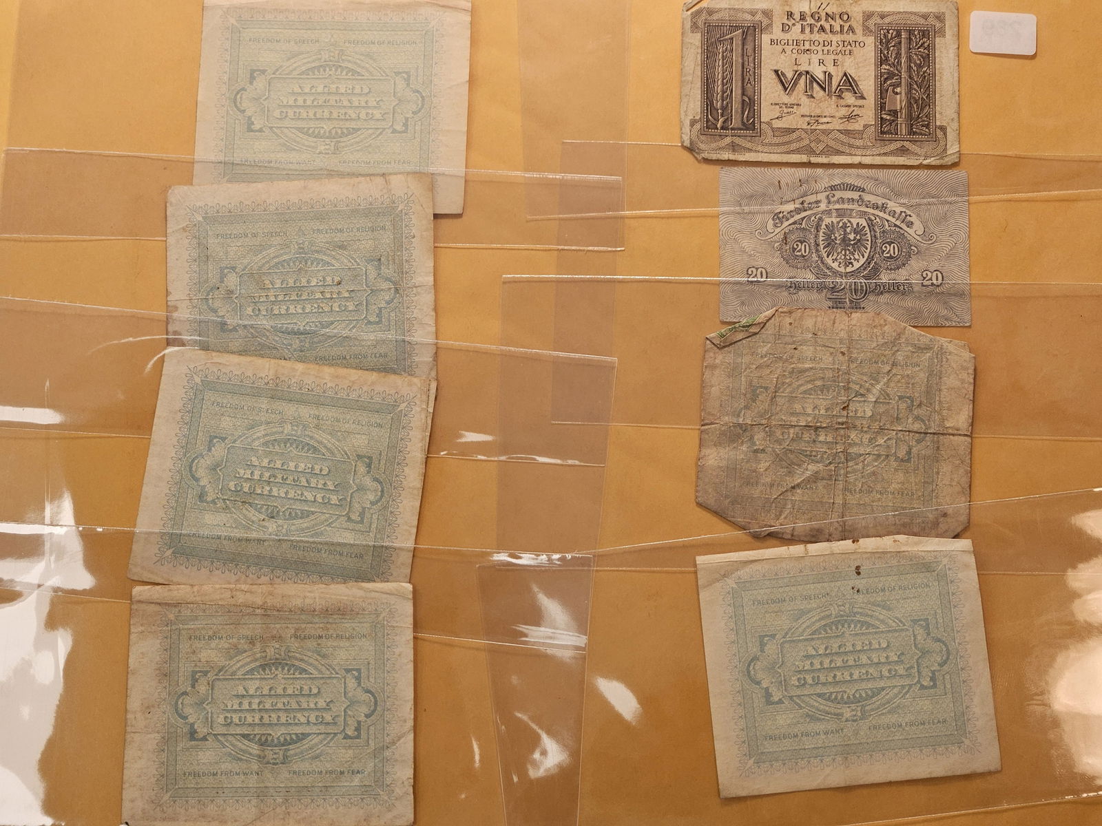 Six 1943 Allied Currency Bank Notes from Italy and two other Foreign Notes - 4