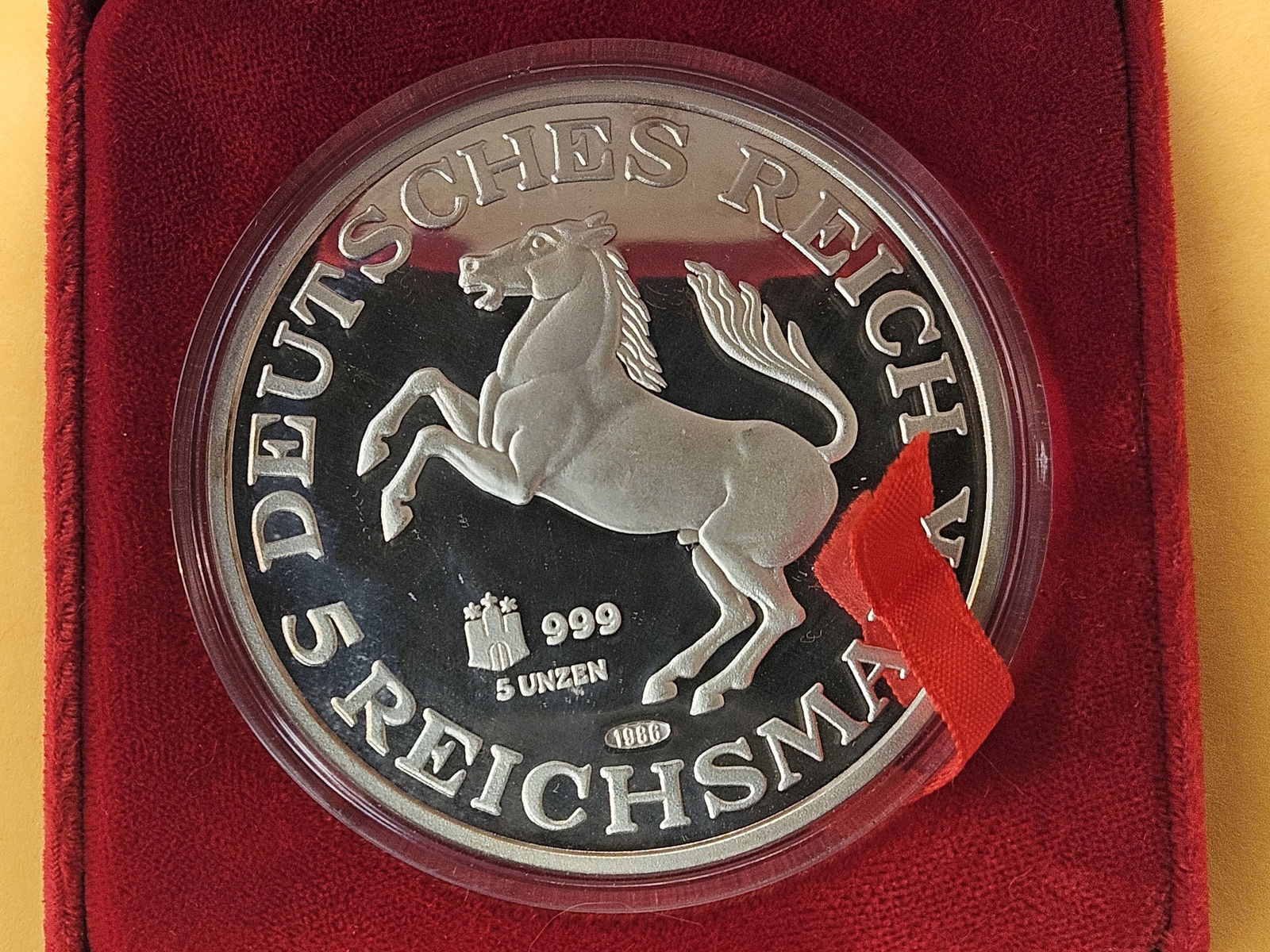 GEM Proof 1986 German 5 Reichsmarks 5 Troy Ounce .999 Fine Silver Round - 2