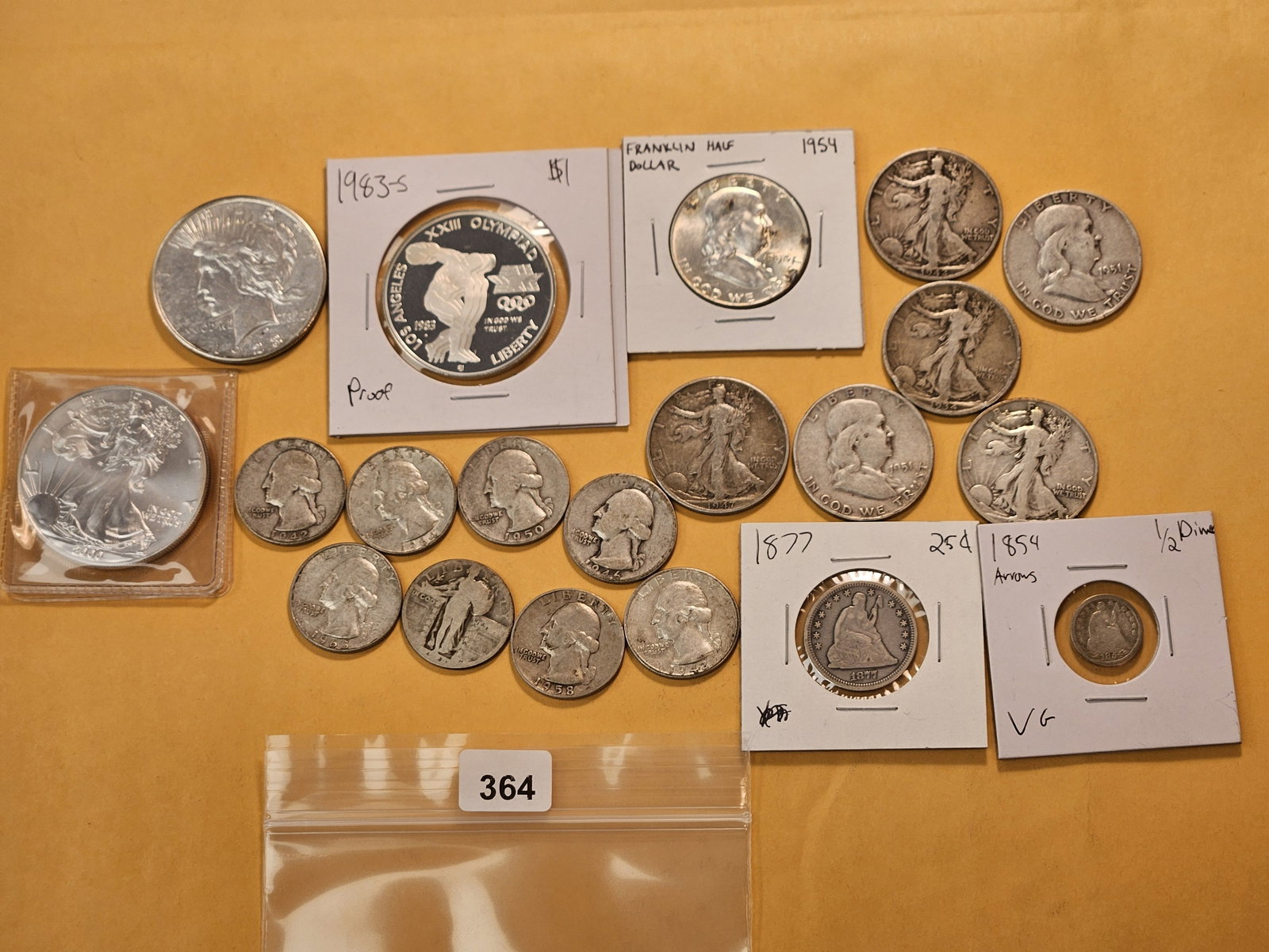 Better than Junk Silver!: American Silver Eagle, Peace and Proof Commemorative Silver Dollars, seven 90% Silver Half Dollars, 9 Silver Quarters and a Silver Half Dime 