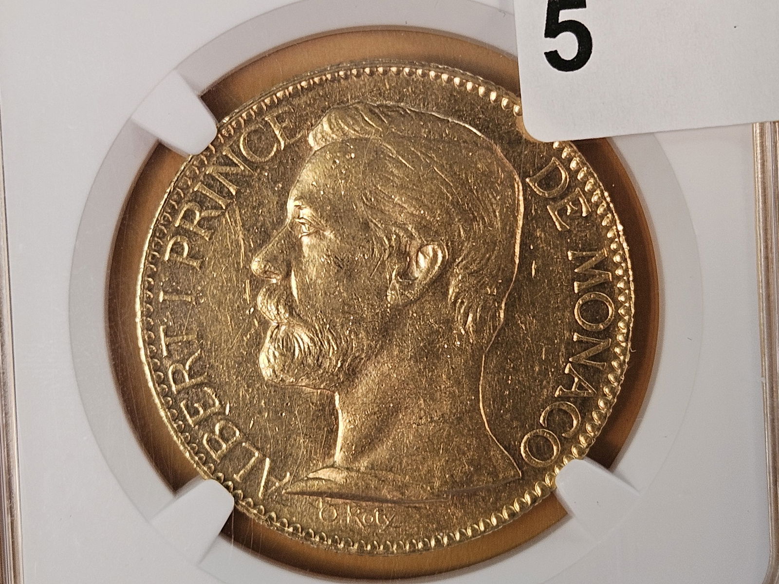 GOLD! NGC 1904-A Monaco GOLD 100 Francs in About Uncirculated - 58: KM # 105. Low mintage of only 10,000 