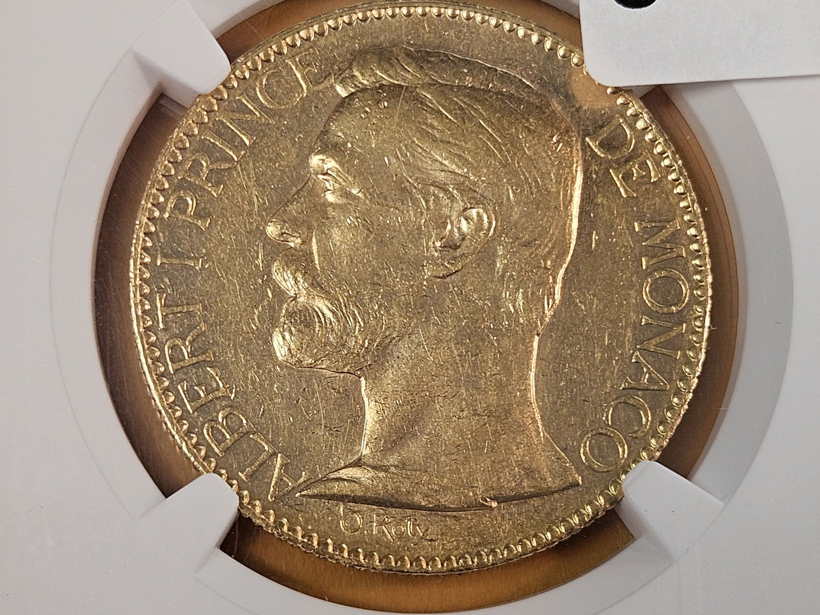 GOLD! NGC 1904-A Monaco GOLD 100 Francs in About Uncirculated - 58 - 3