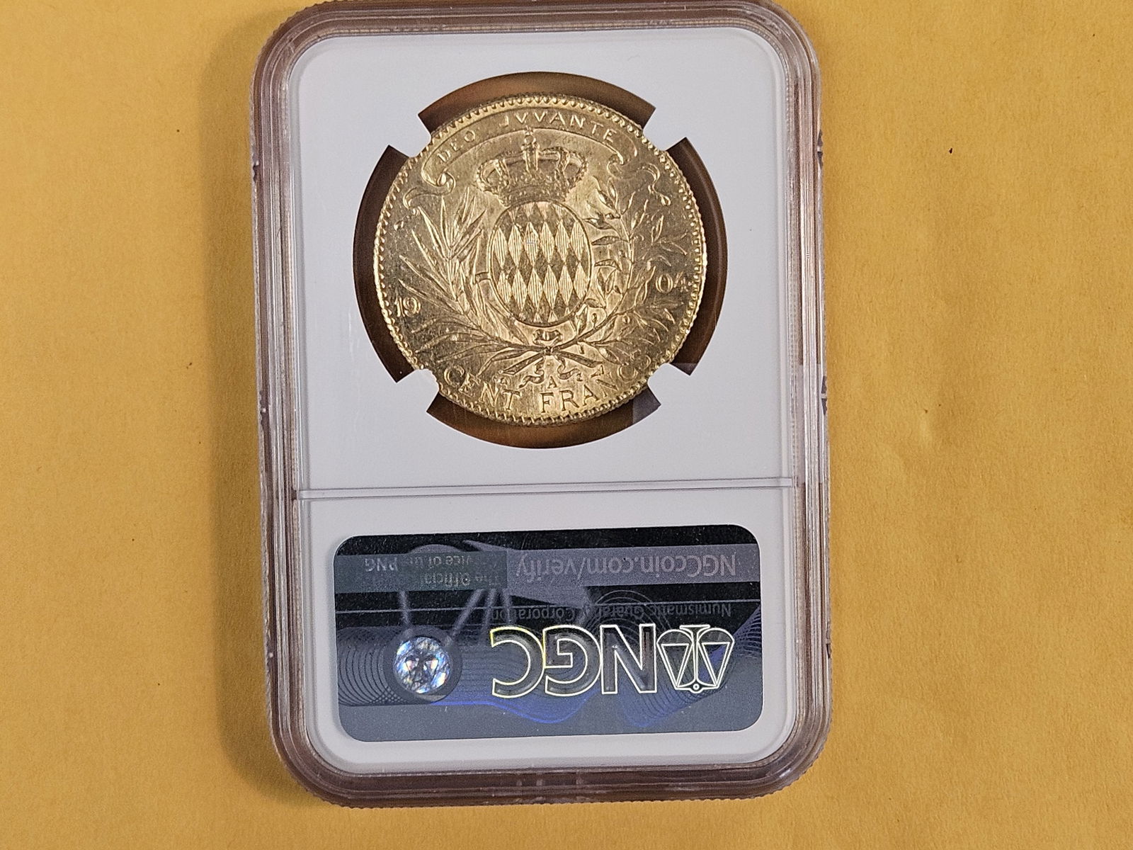 GOLD! NGC 1904-A Monaco GOLD 100 Francs in About Uncirculated - 58 - 5
