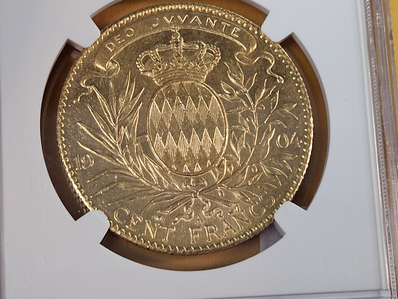 GOLD! NGC 1904-A Monaco GOLD 100 Francs in About Uncirculated - 58 - 6