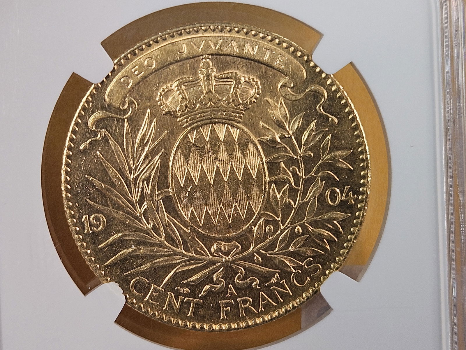 GOLD! NGC 1904-A Monaco GOLD 100 Francs in About Uncirculated - 58 - 7