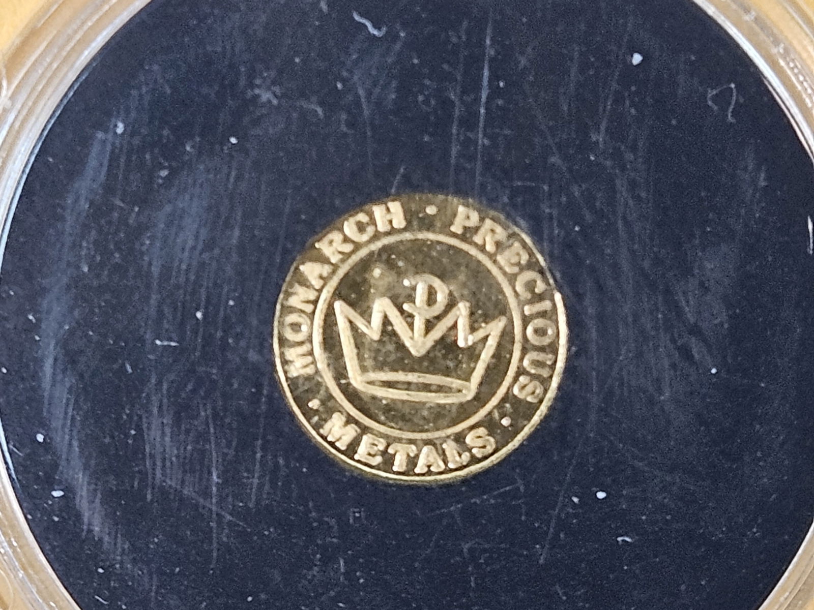 GOLD! Gem Proof Monarch Metals .9999 fine gold round: one-quarter gram 