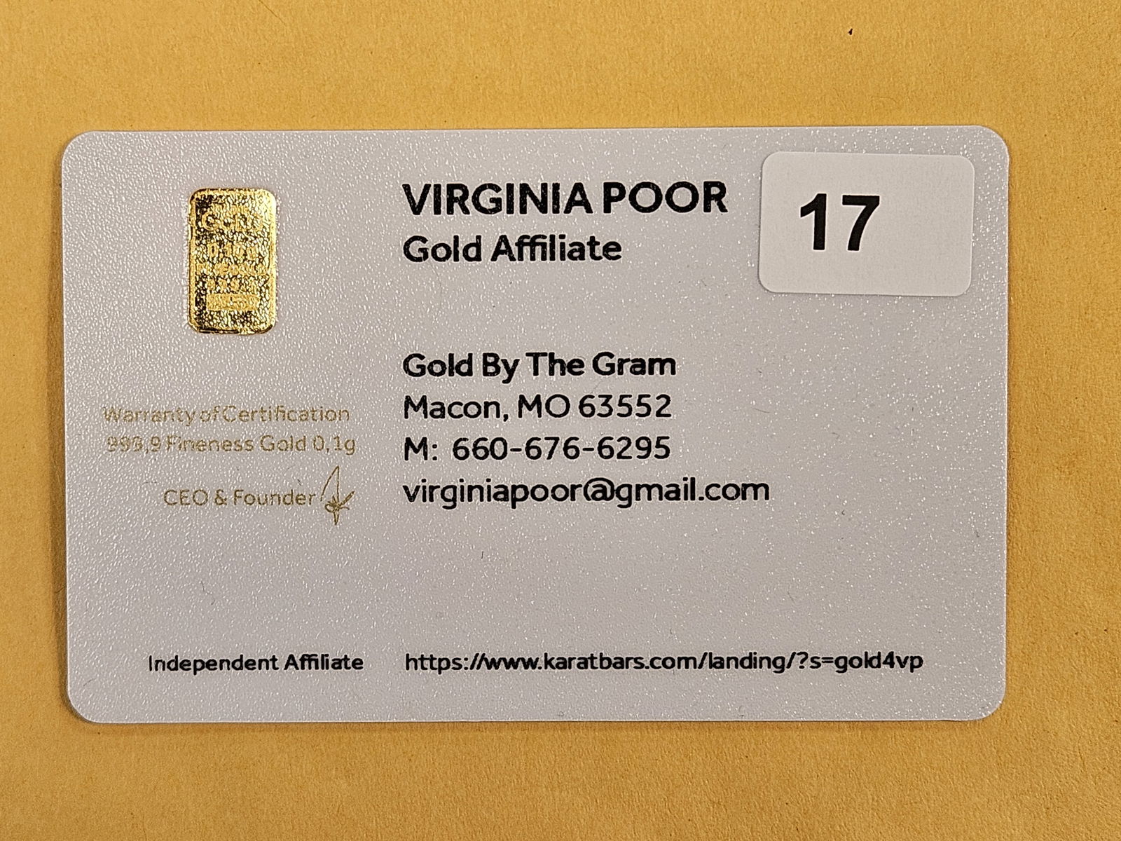 GOLD! Gold by the Gram .1 gram .9999 fine gold bar - 2