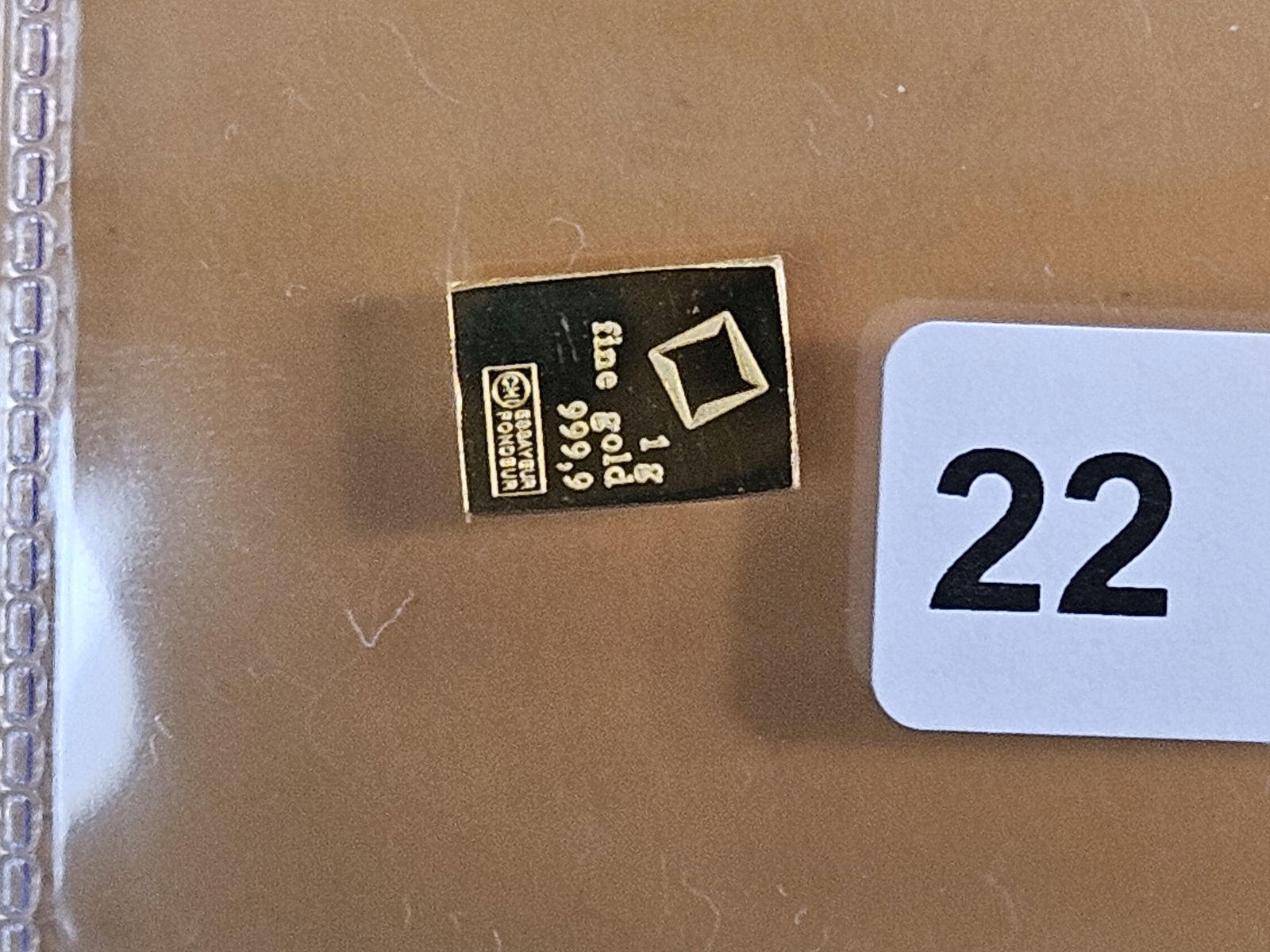 GOLD! Valcambi Fractional One Gram .9999 fine gold bar: From an original combi-bar 