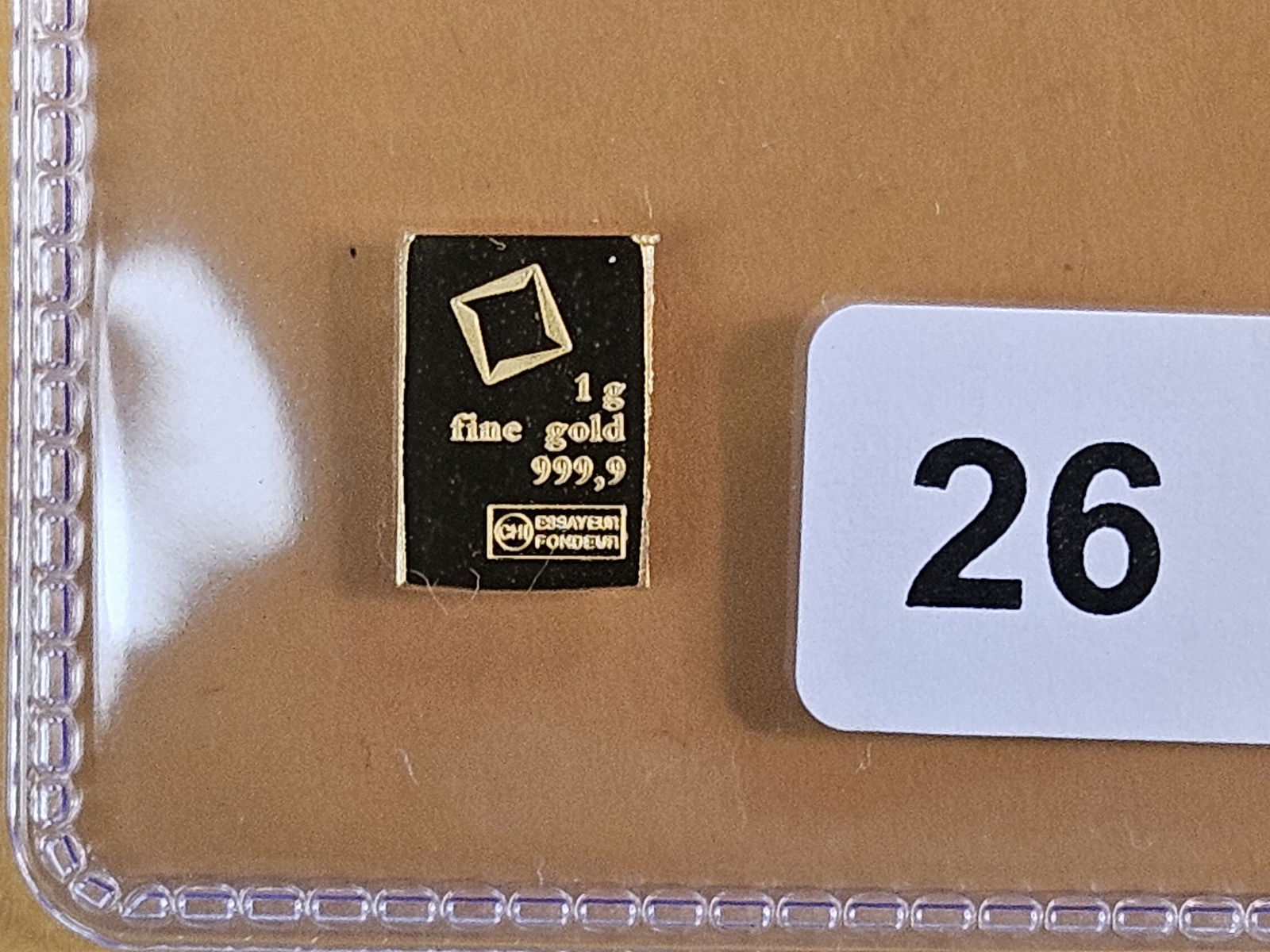 GOLD! Valcambi Fractional One Gram .9999 fine gold bar: From an original combi-bar 