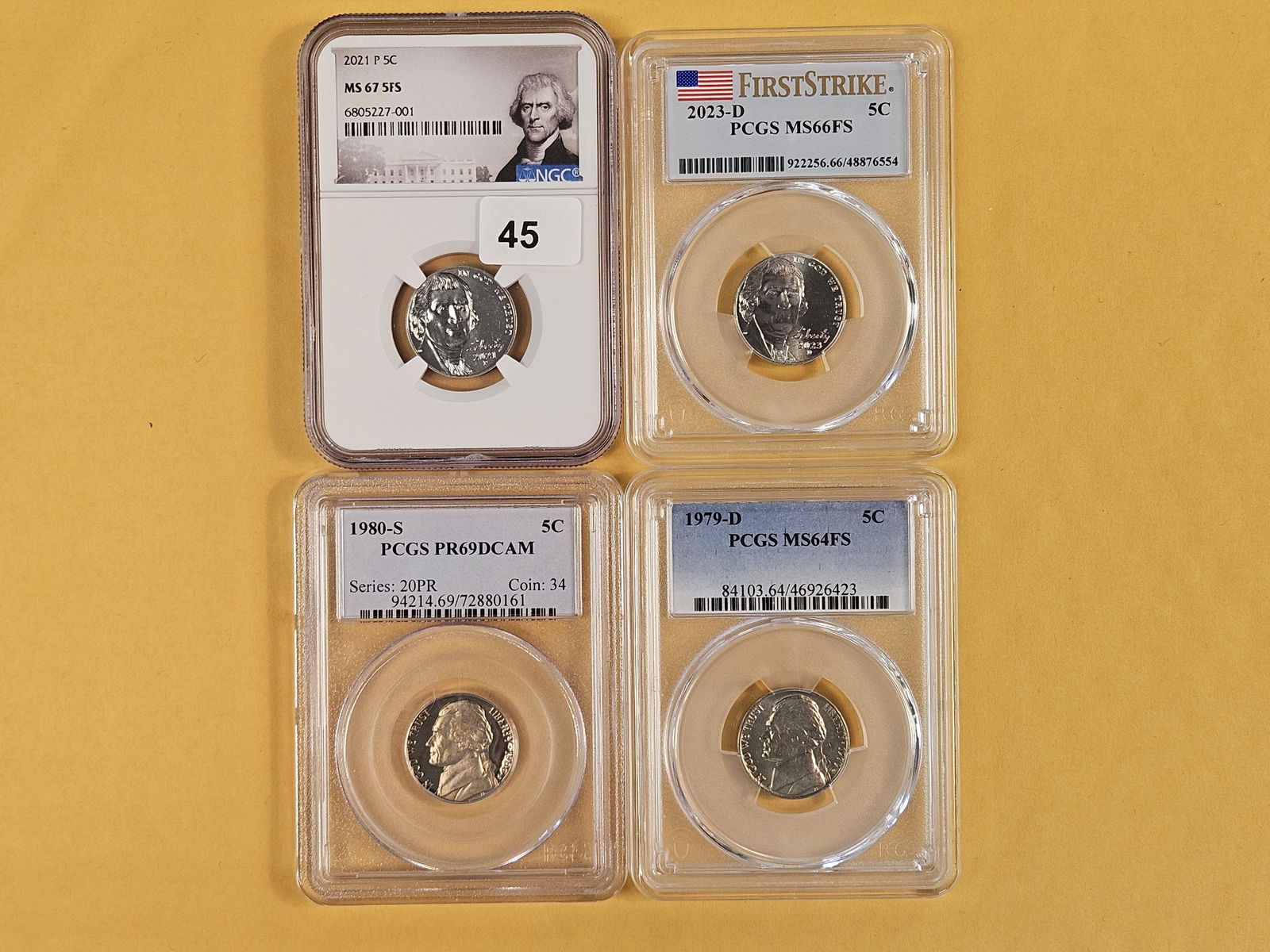 Four NGC and PCGS-graded Jefferson Nickels: Grades from MS-64 to PR 69 DCAM 