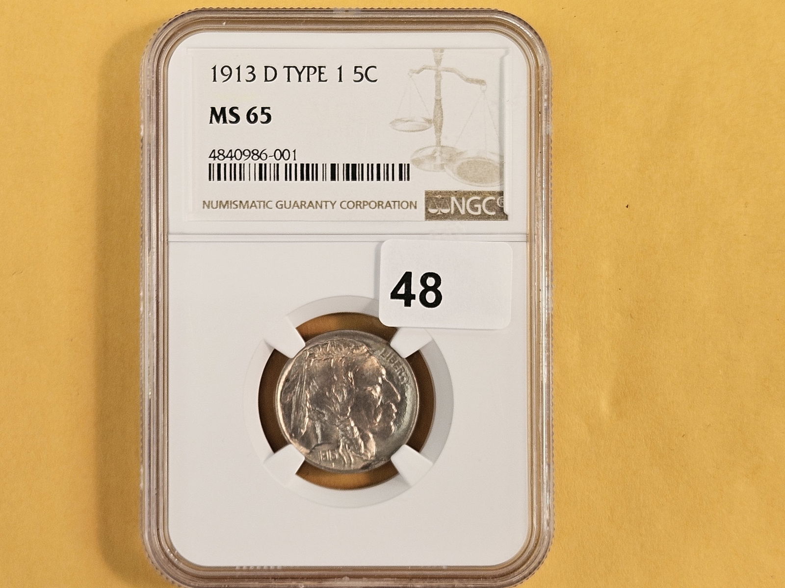 KEY DATE! GEM! NGC 1913-D Type 1 Buffalo Nickel in Mint State 65 - 2
