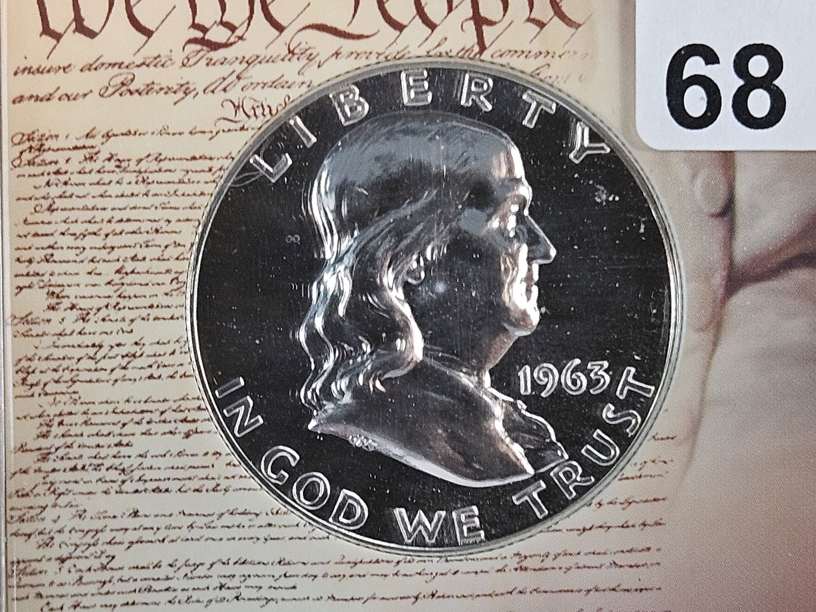 Superb GEM! NGC 1963 silver Franklin Half Dollar in Proof 67: Constitution label 