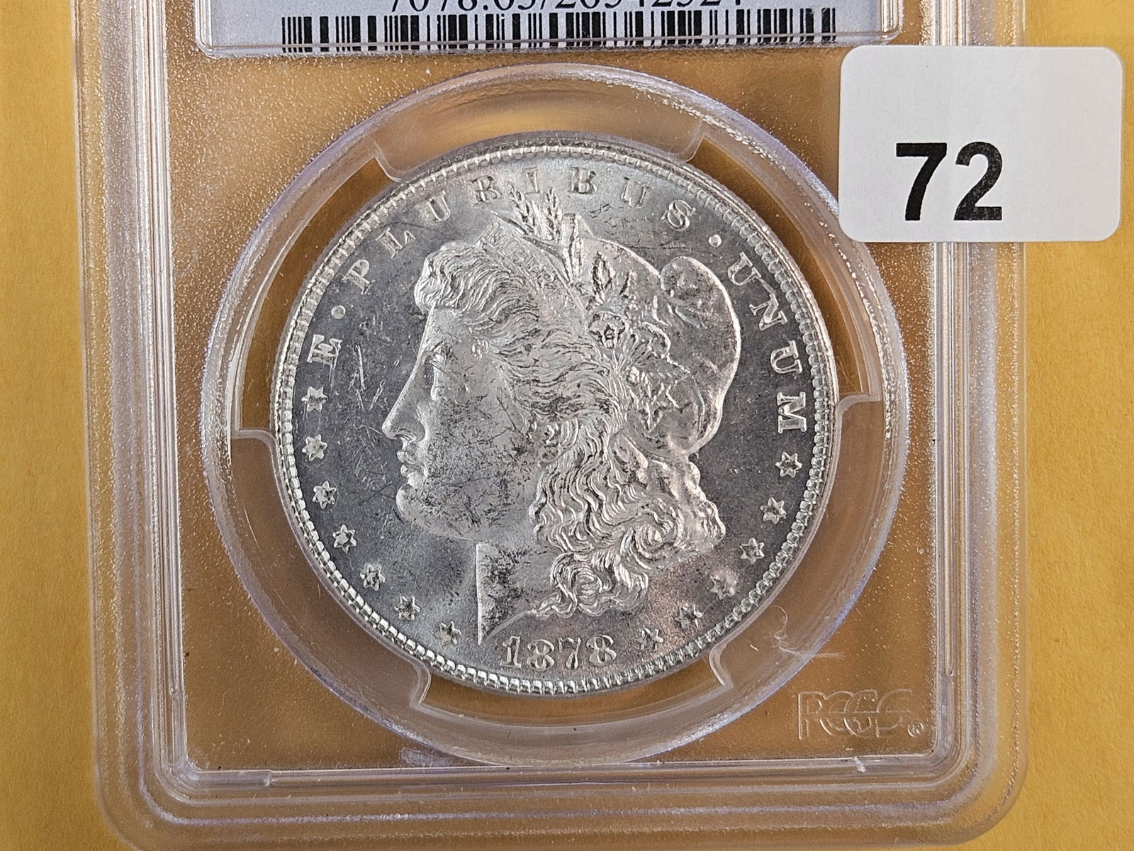 KEY VARIETY! PCGS 1878 7/8 TF Morgan Dollar in Mint State 63: Strong Seven over eight 
