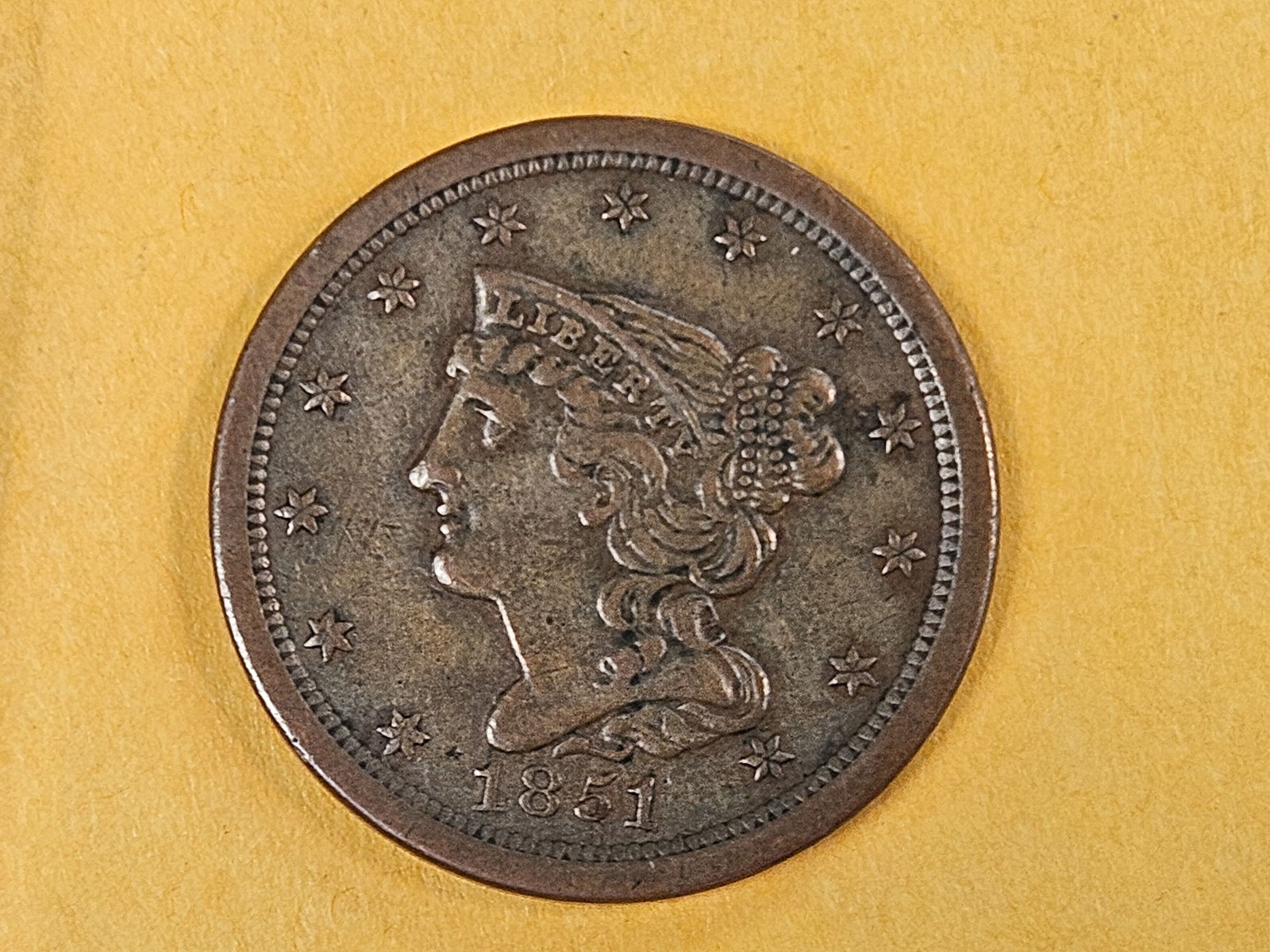 1851 Braided Hair Half Cent in Extra Fine: Sharp 