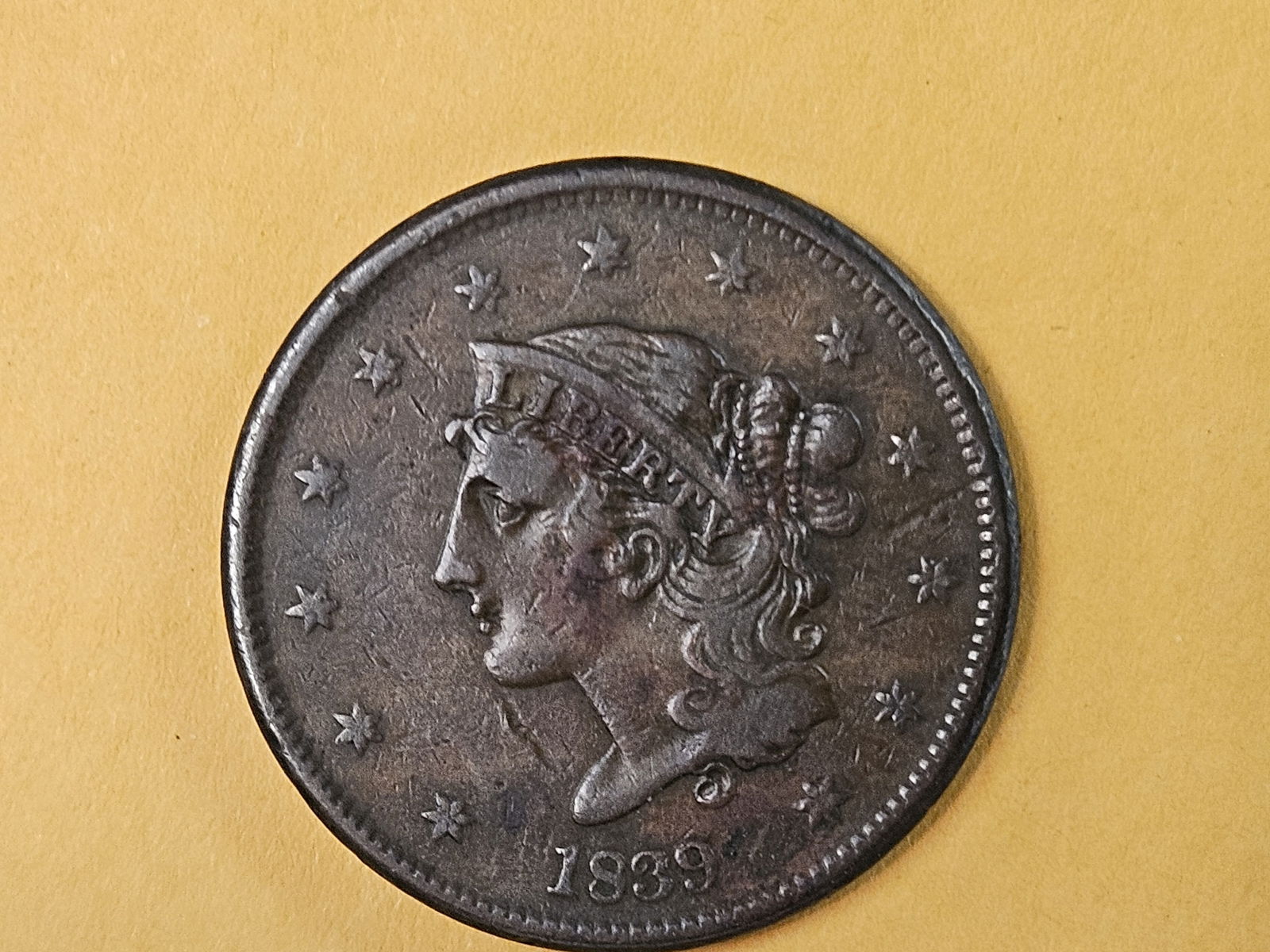 1839 Booby Head Large Cent in Extra Fine - details - 4