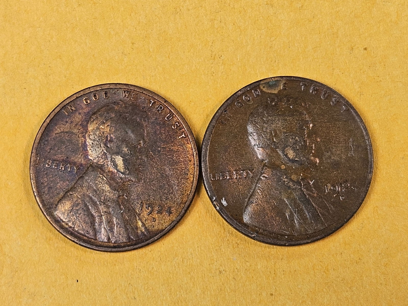 Two Semi-key 1924-D Wheat cents: Circulated 