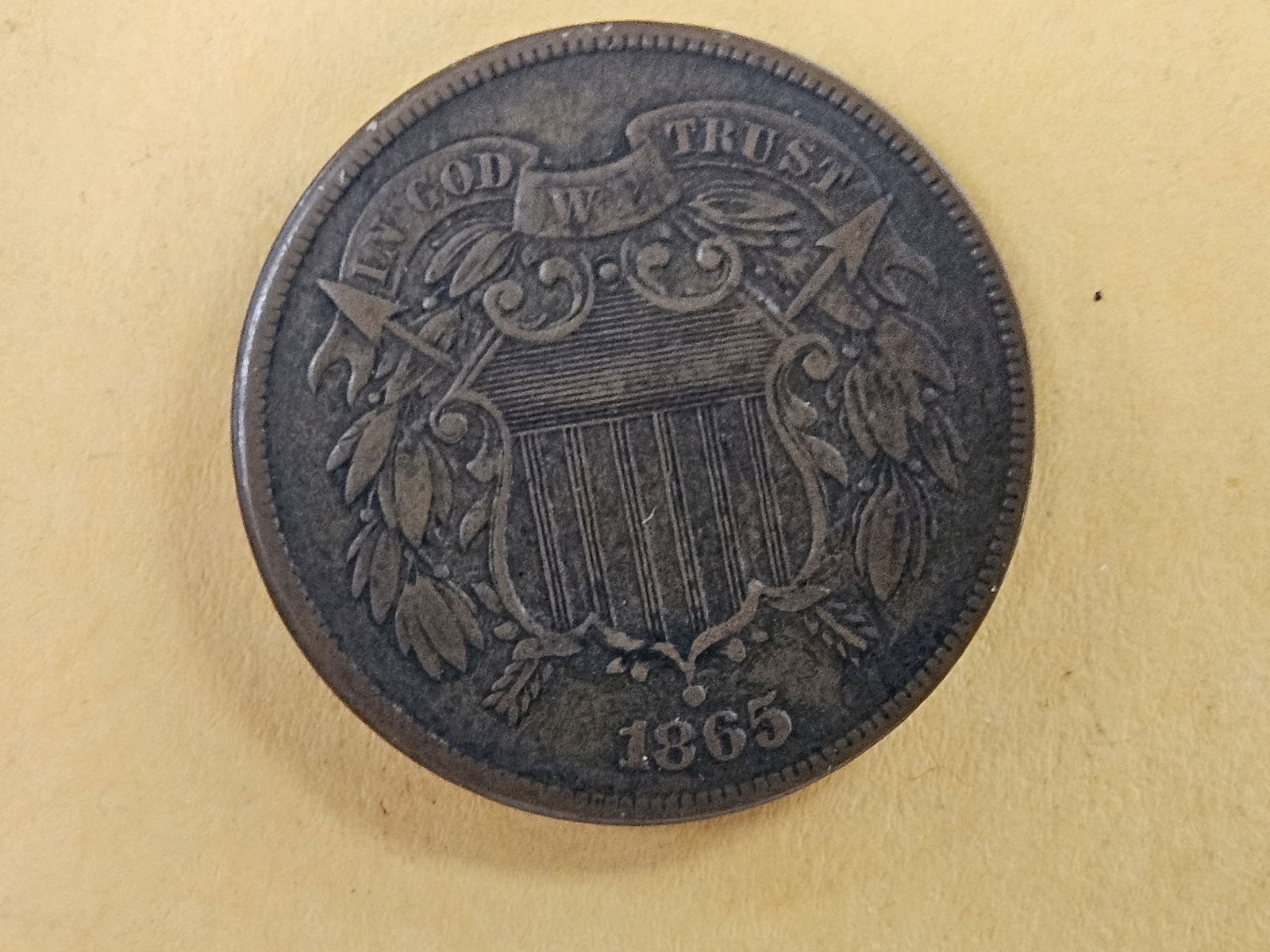 Choice 1865 Two Cent piece in Extra Fine plus - 3