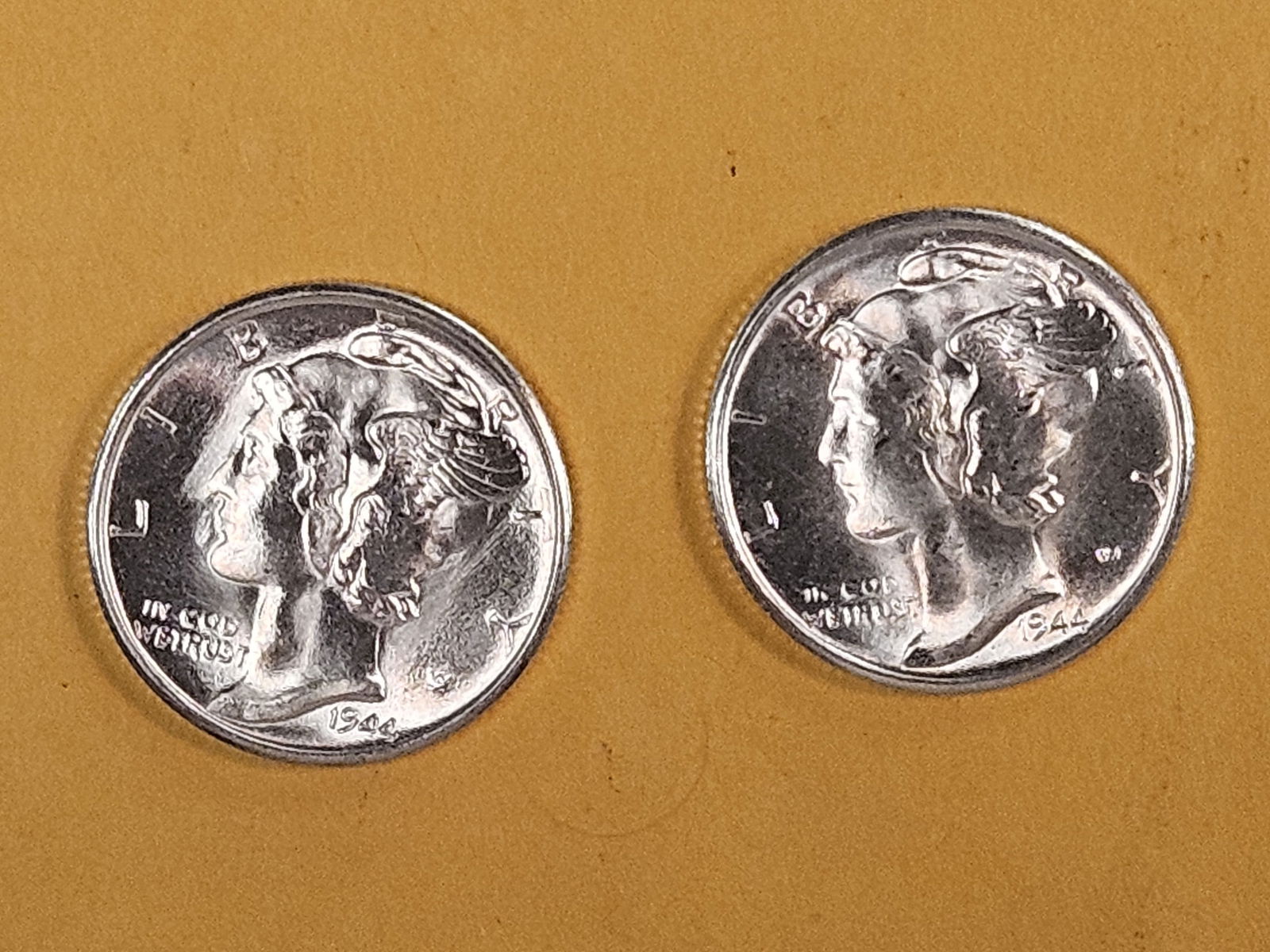 Two GEM Brilliant Uncirculated 1944-S Mercury Dimes (1 of 8)