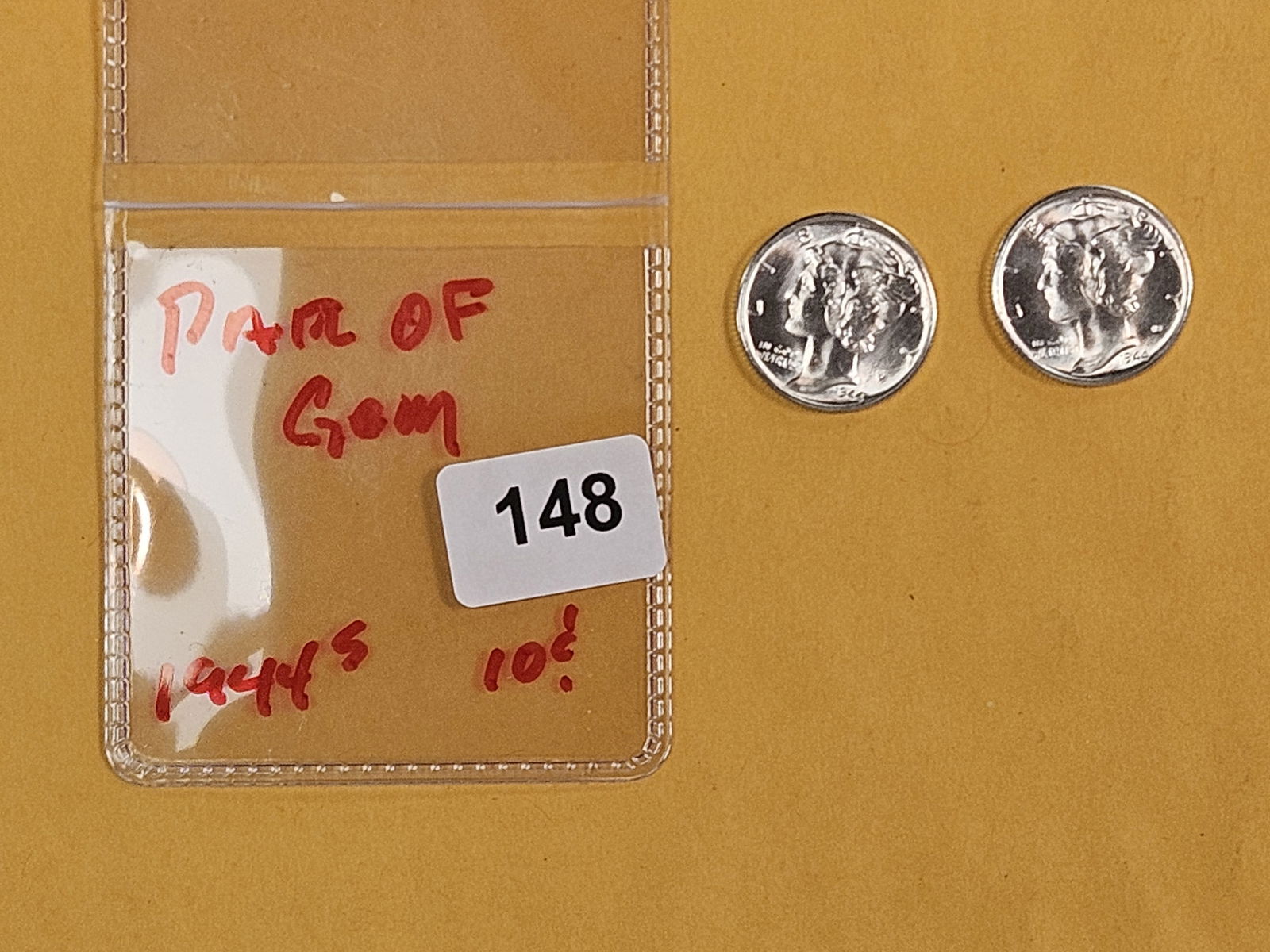 Two GEM Brilliant Uncirculated 1944-S Mercury Dimes - 2