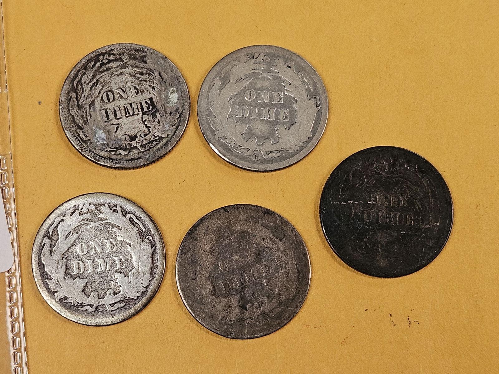 Five mixed silver Seated Liberty Dimes - 4
