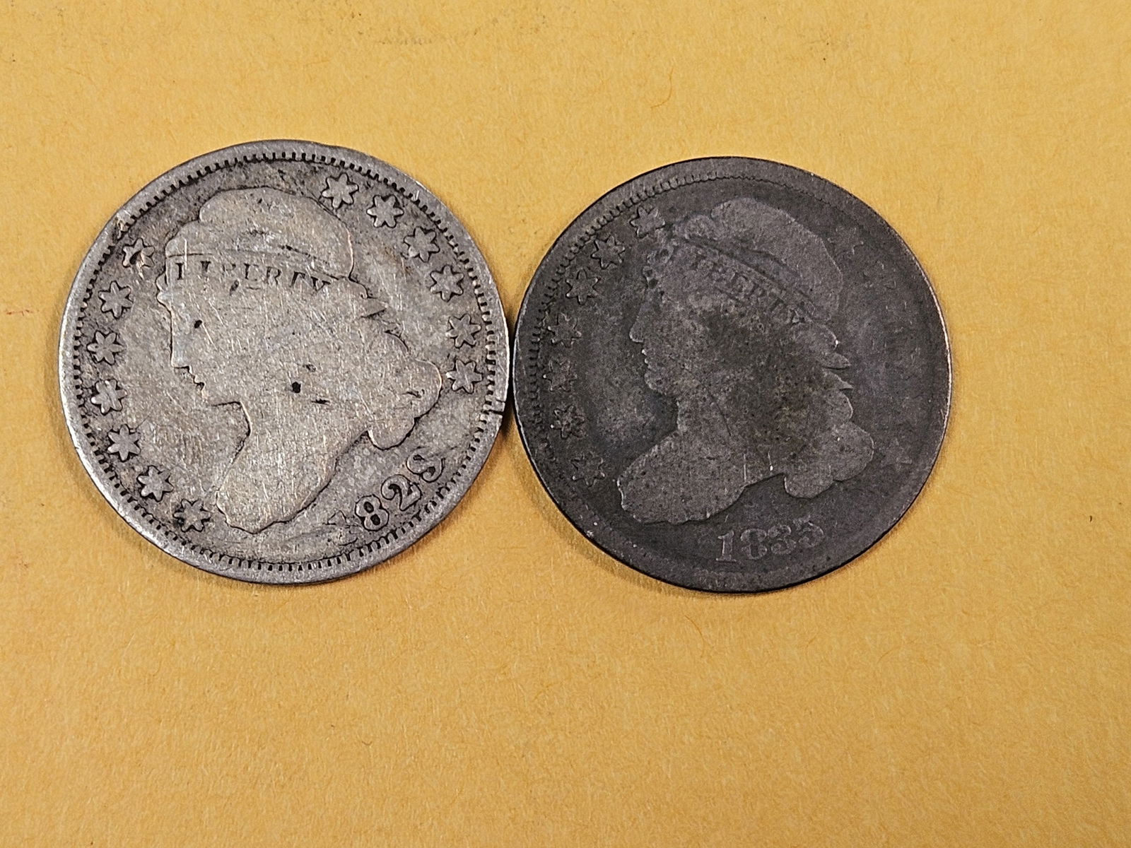 Two Capped Bust silver dimes: Circulated 