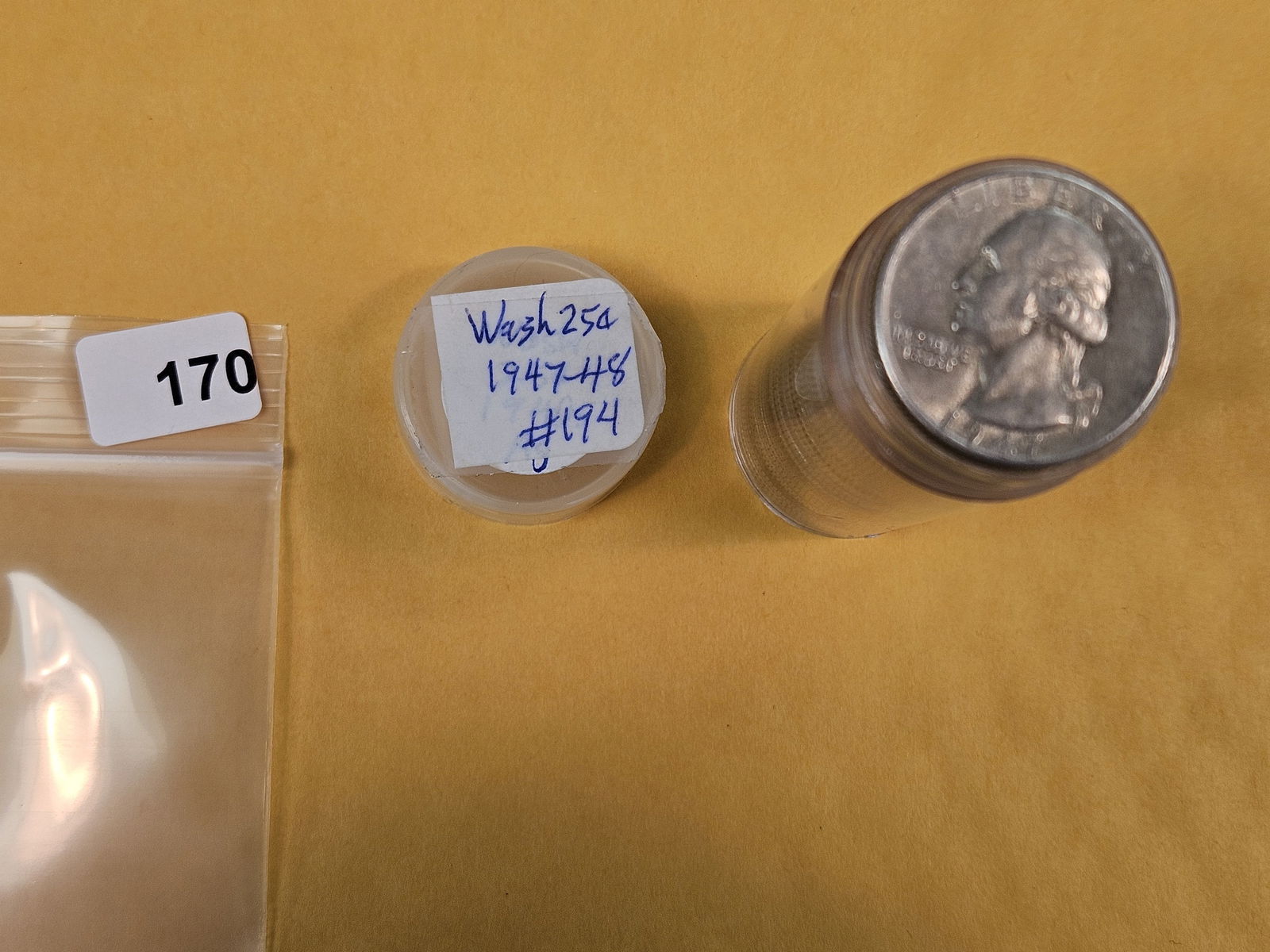 Full Roll of silver Washington Quarters: From Consignor. Unchecked by us. Top says 1947 - 48. probably all circulated 