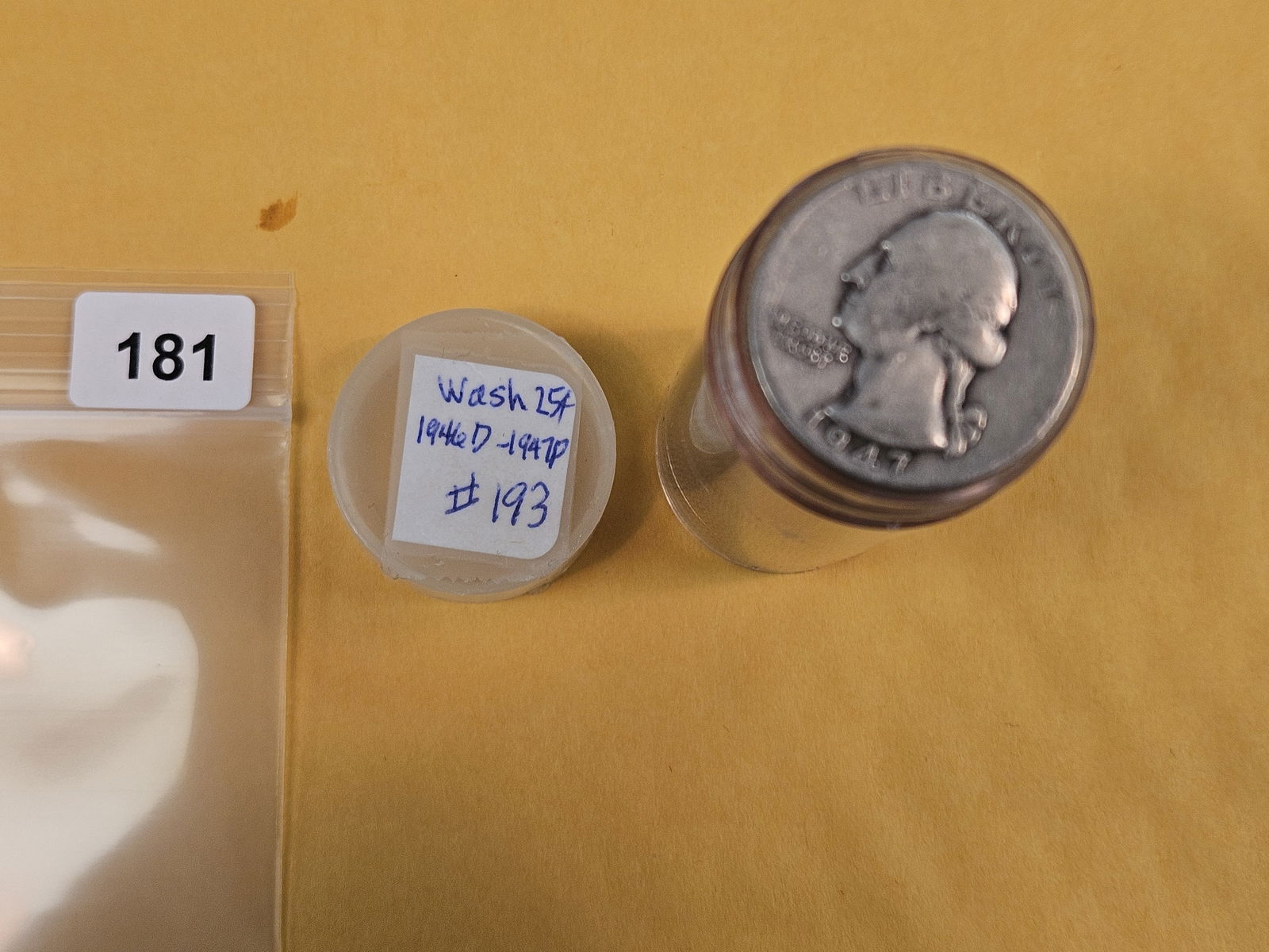 Full Roll of silver Washington Quarters: From Consignor. Unchecked by us. Top says 1946-D - 47-D. Probably all circulated 