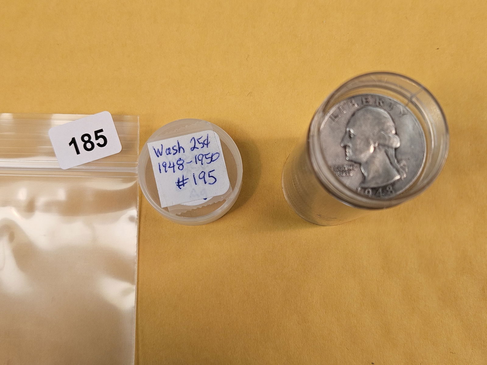 Full Roll of silver Washington Quarters: From Consignor. Unchecked by us. Top says 1948 - 50. Probably all circulated