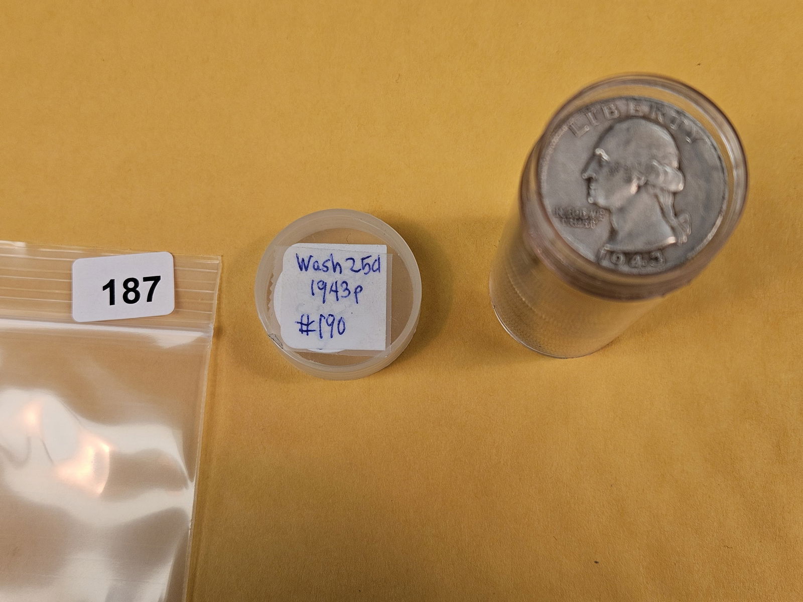 Full Roll of silver Washington Quarters: From Consignor. Unchecked by us. Top says 1943. Probably all circulated