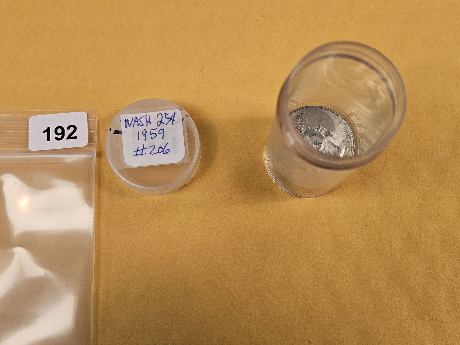 Ten Silver Washington quarters: From Consignor. Unchecked by us. Top says 1959. Probably all circulated