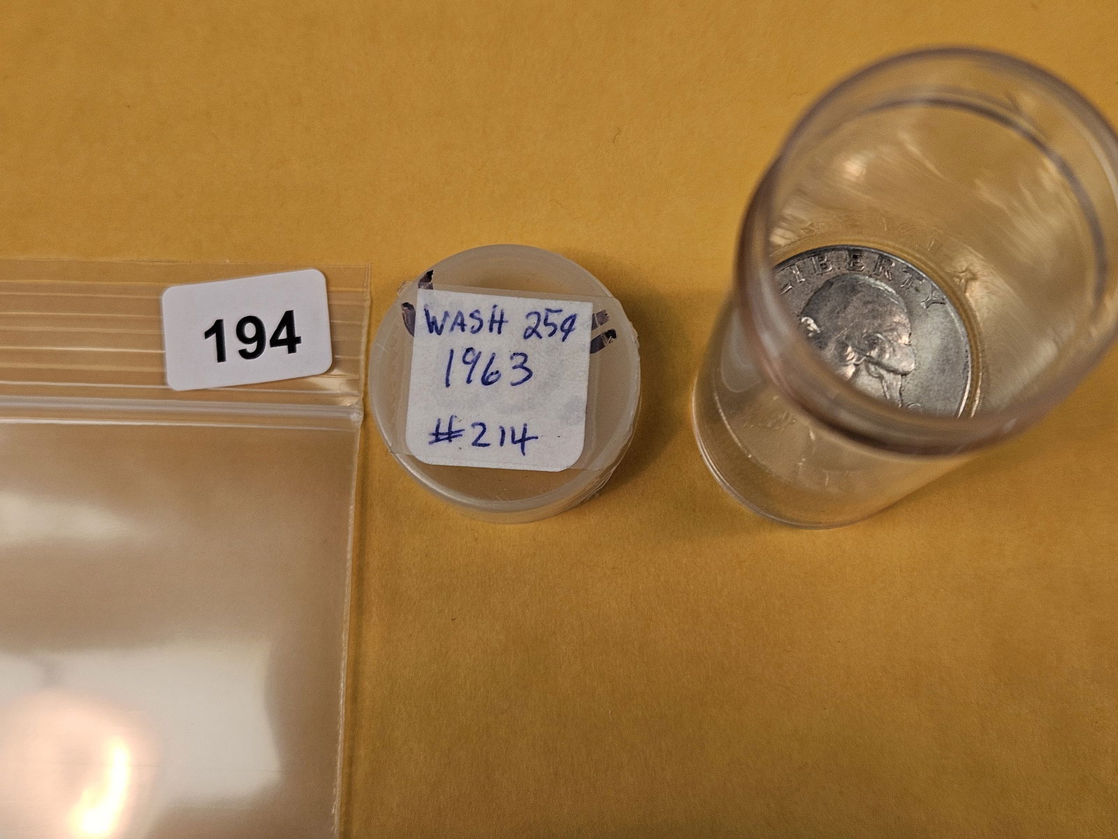 Thirteen silver Washington Quarters: From Consignor. Unchecked by us. Top says 1963. Probably all circulated