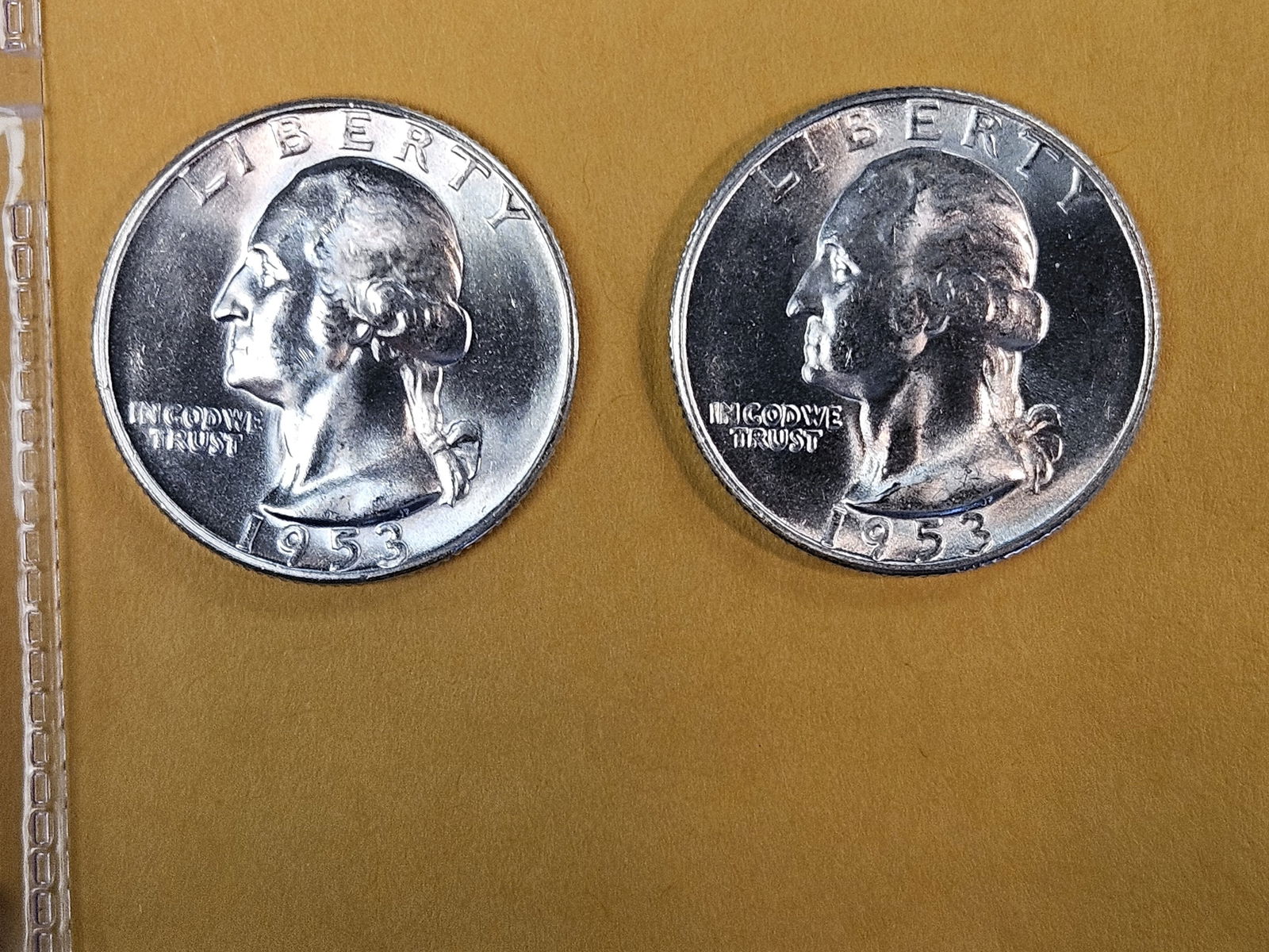 Pair of Very Choice to GEM Brilliant Uncirculated 1953-S Washington Quarters: Both Roll Fresh 