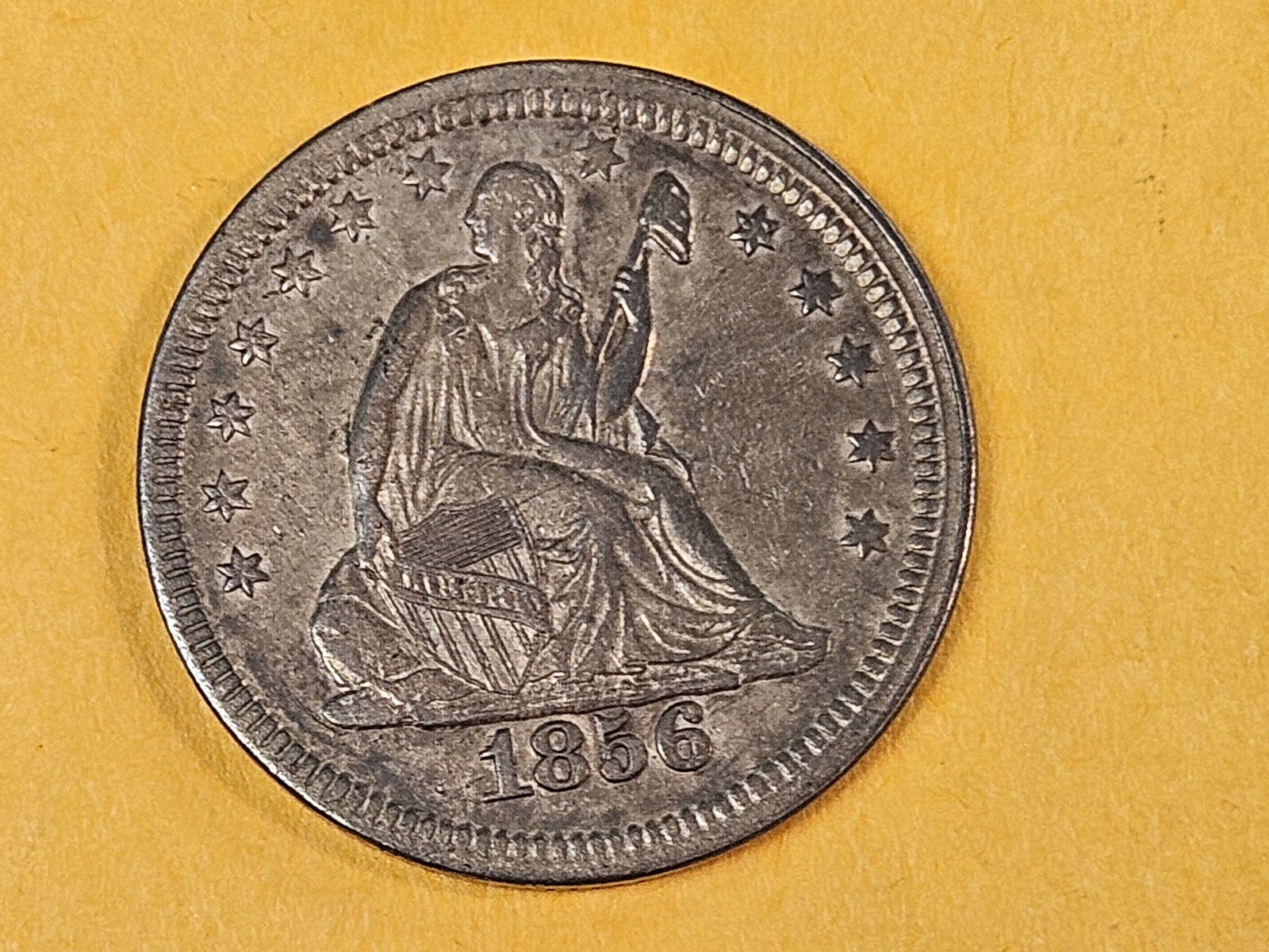 1856 Seated Liberty silver Quarter in About Uncirculated: Darker patina