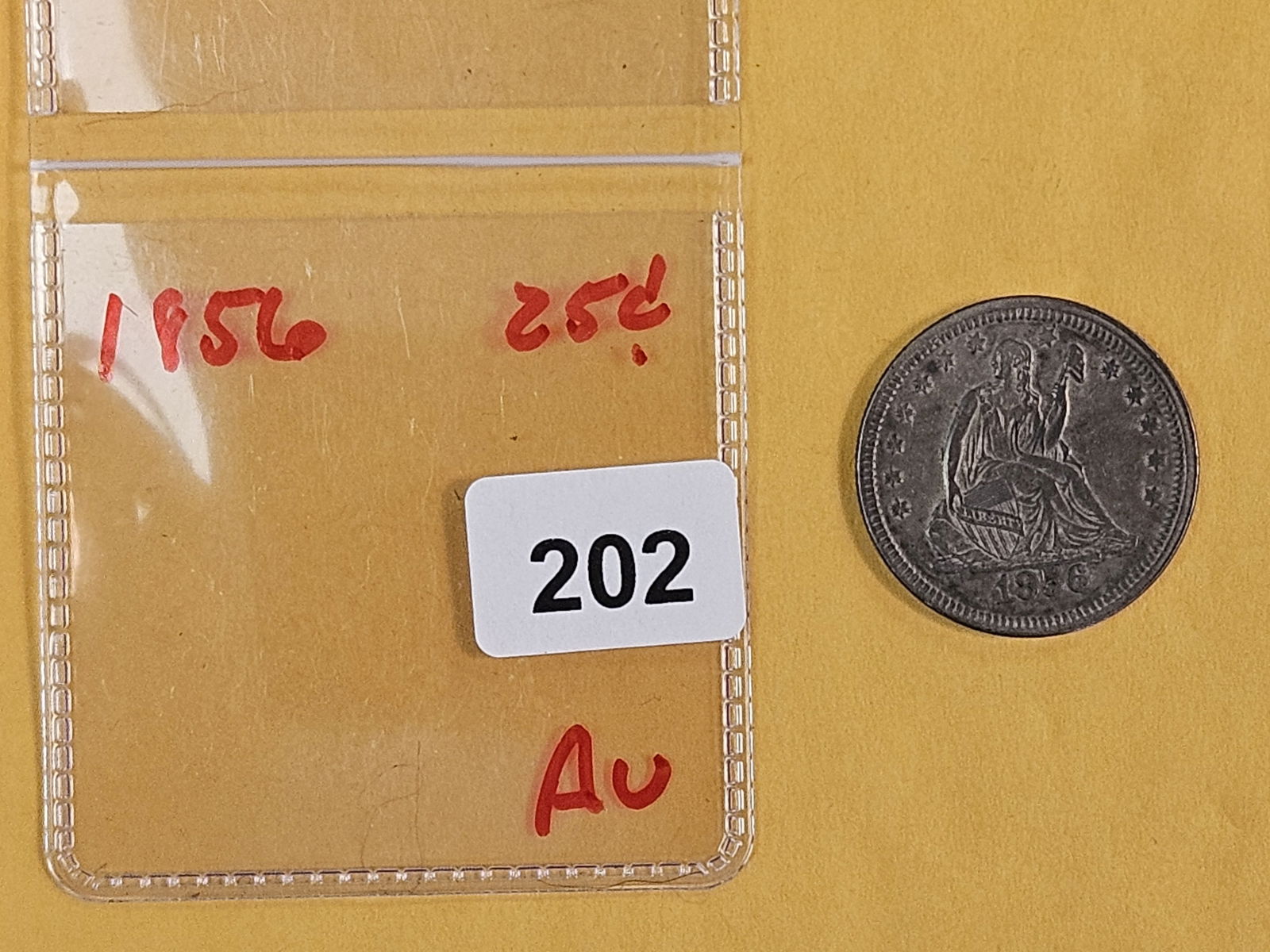 1856 Seated Liberty silver Quarter in About Uncirculated - 2