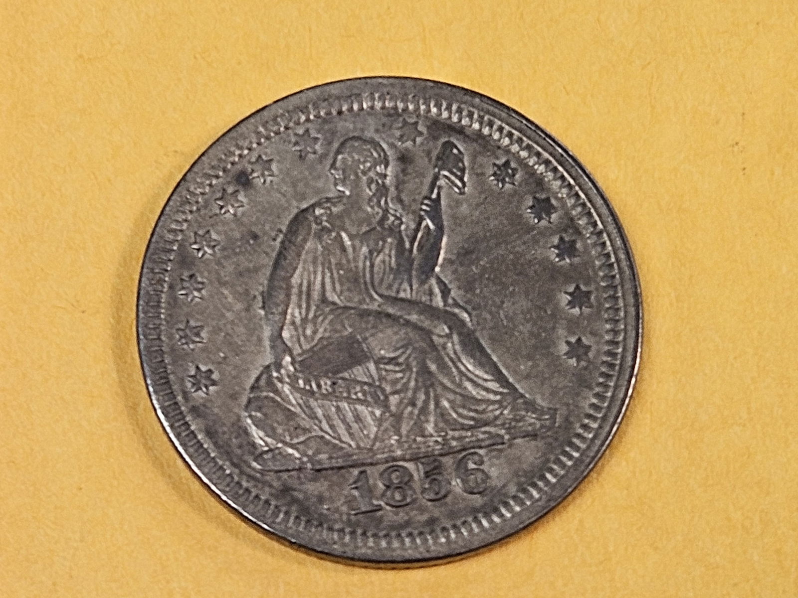 1856 Seated Liberty silver Quarter in About Uncirculated - 3