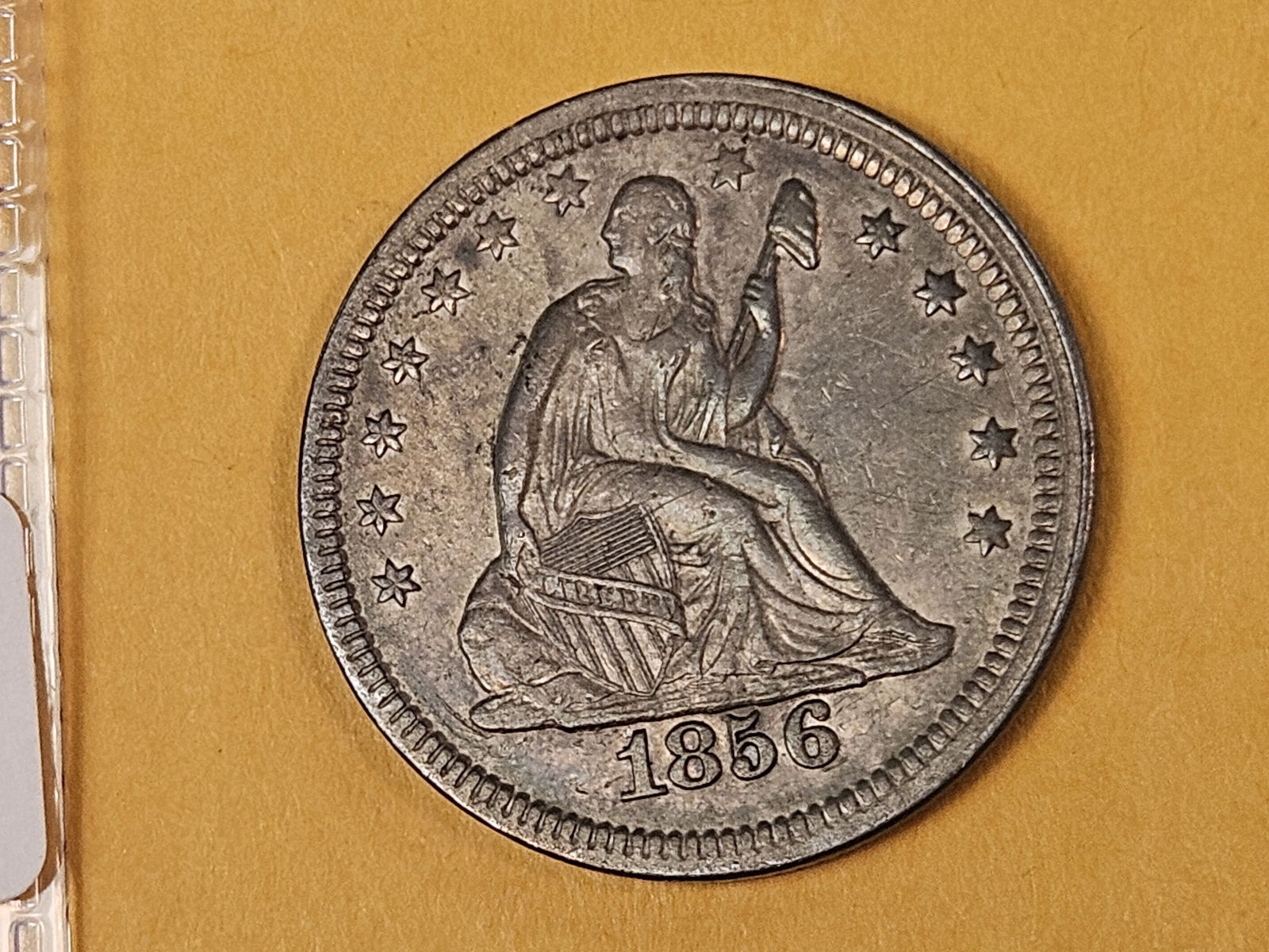 1856 Seated Liberty silver Quarter in About Uncirculated - 4