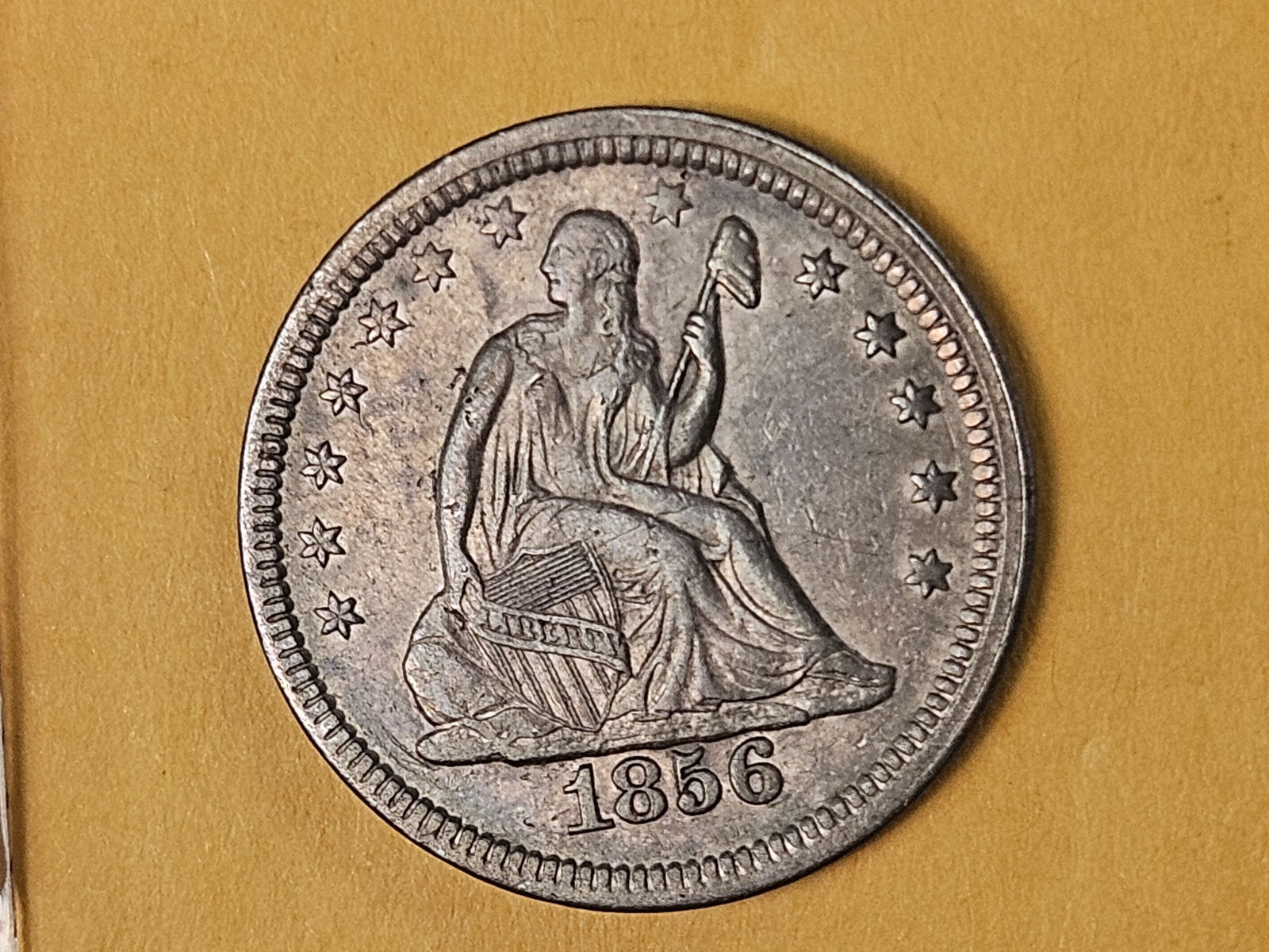 1856 Seated Liberty silver Quarter in About Uncirculated - 5