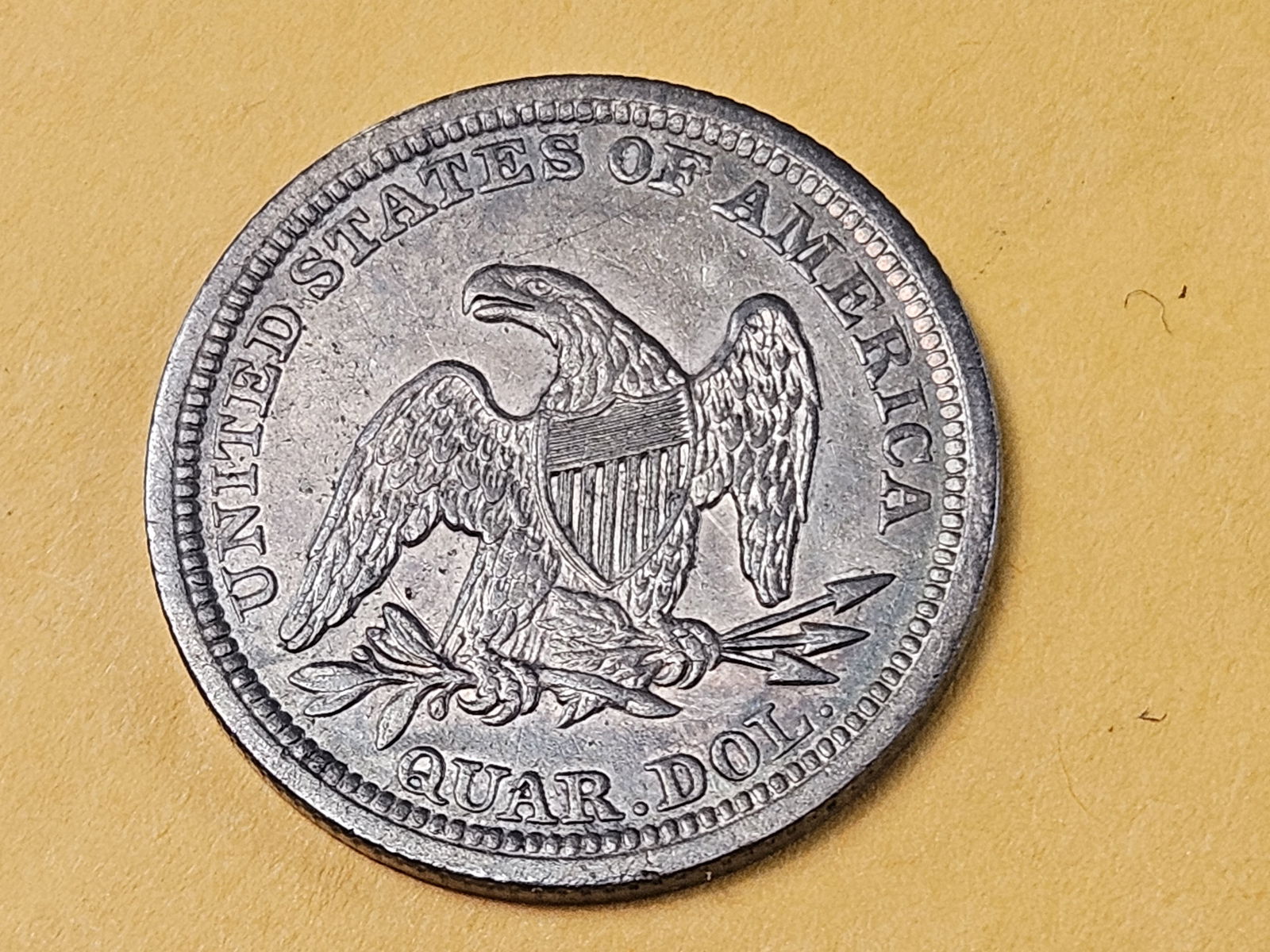 1856 Seated Liberty silver Quarter in About Uncirculated - 6