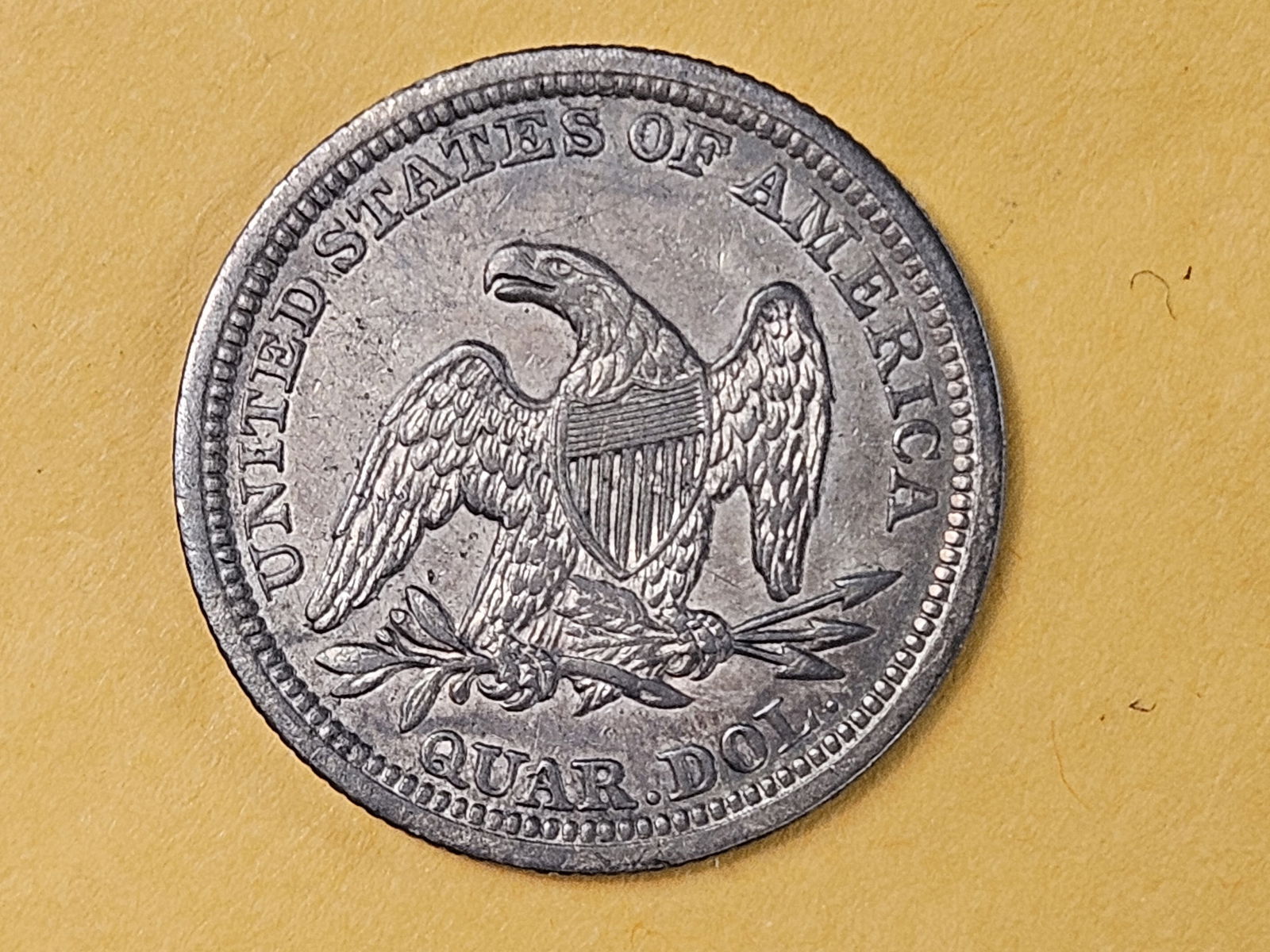 1856 Seated Liberty silver Quarter in About Uncirculated - 7