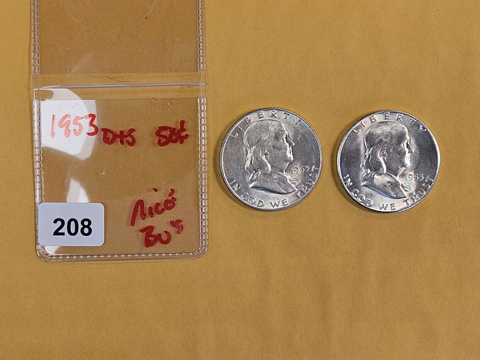 Two nice Brilliant Uncirculated plus Franklin silver Half Dollars - 2
