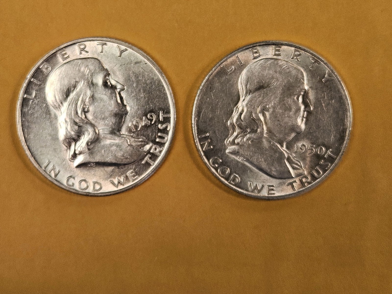 Two Bright About Uncirculated plus Franklin silver Half Dollars (1 of 3)