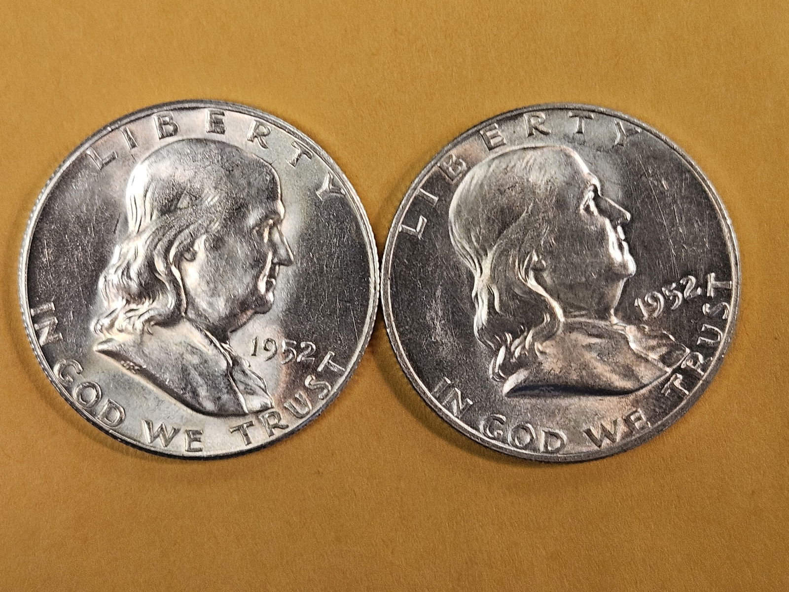 Two Choice Brilliant Uncirculated plus Franklin silver Half Dollars (1 of 5)