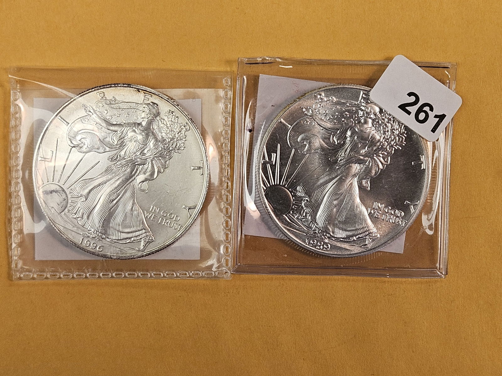 1996 and 1989 GEM BU American Silver Eagles: Nice 