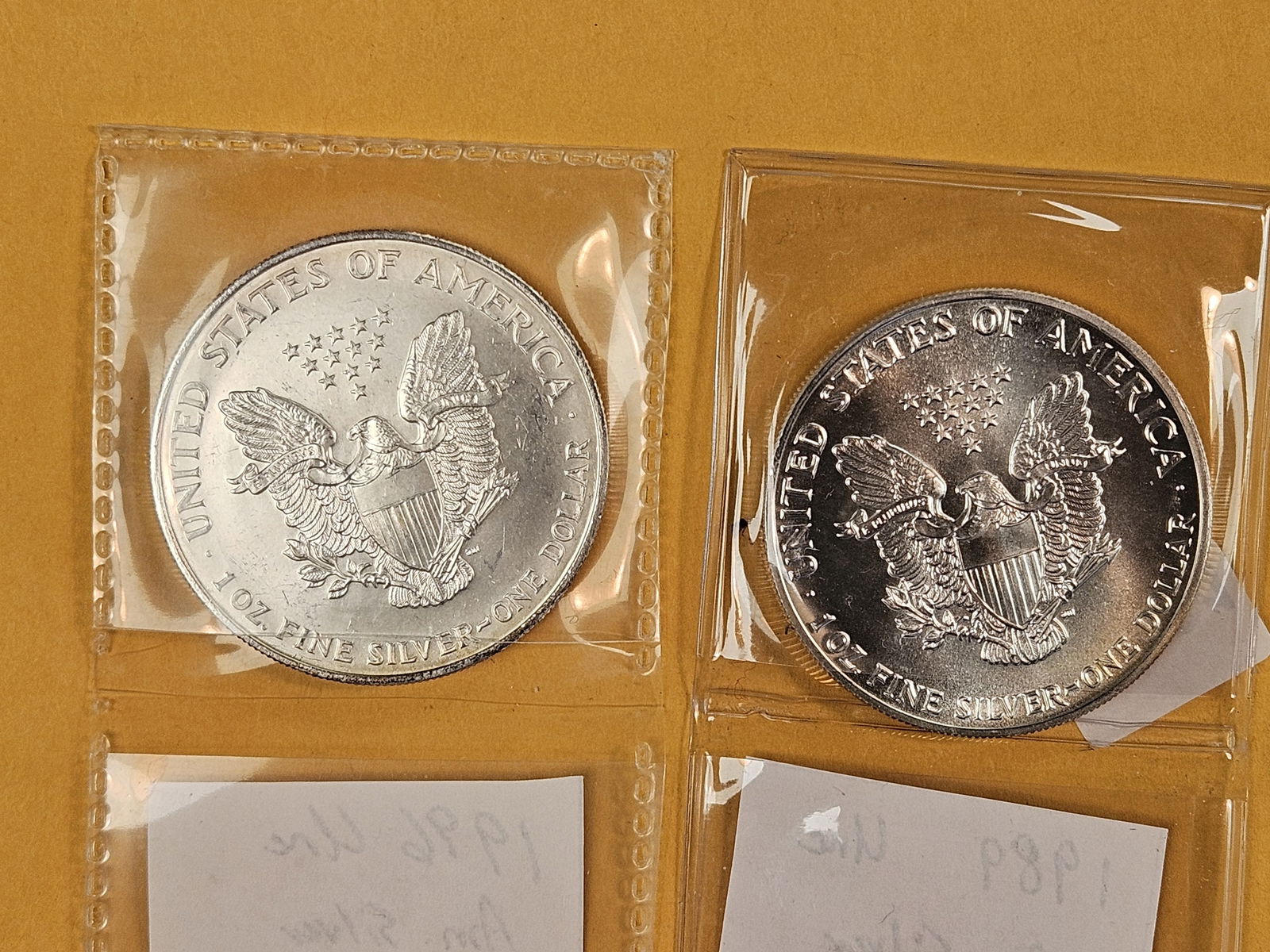 1996 and 1989 GEM BU American Silver Eagles - 2