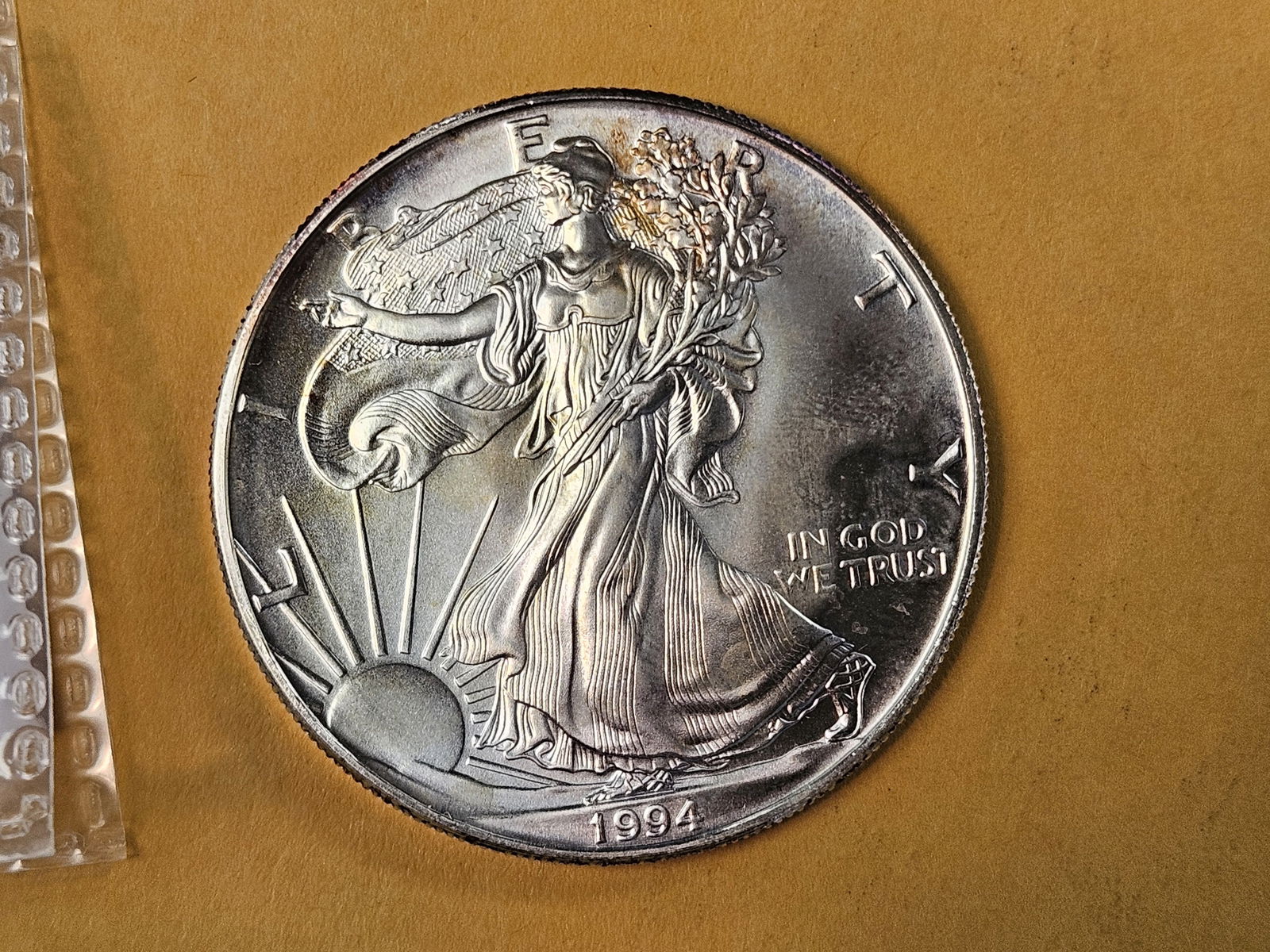 Semi-Key GEM Brilliant Uncirculated 1994 American Silver Eagle: Nicely toned 