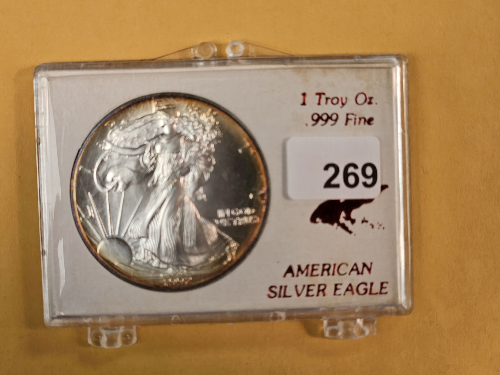 Better date 1992 GEM BU American Silver Eagle: In holder with nice toning 