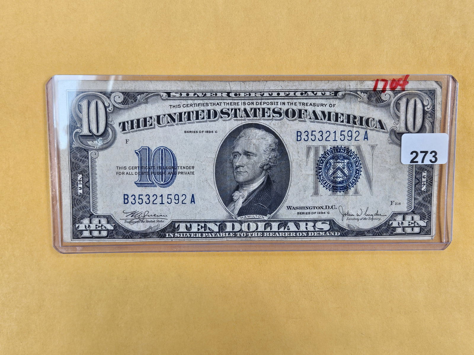 Series of 1934-C Ten Dollar Silver Certificate: FR 1704 