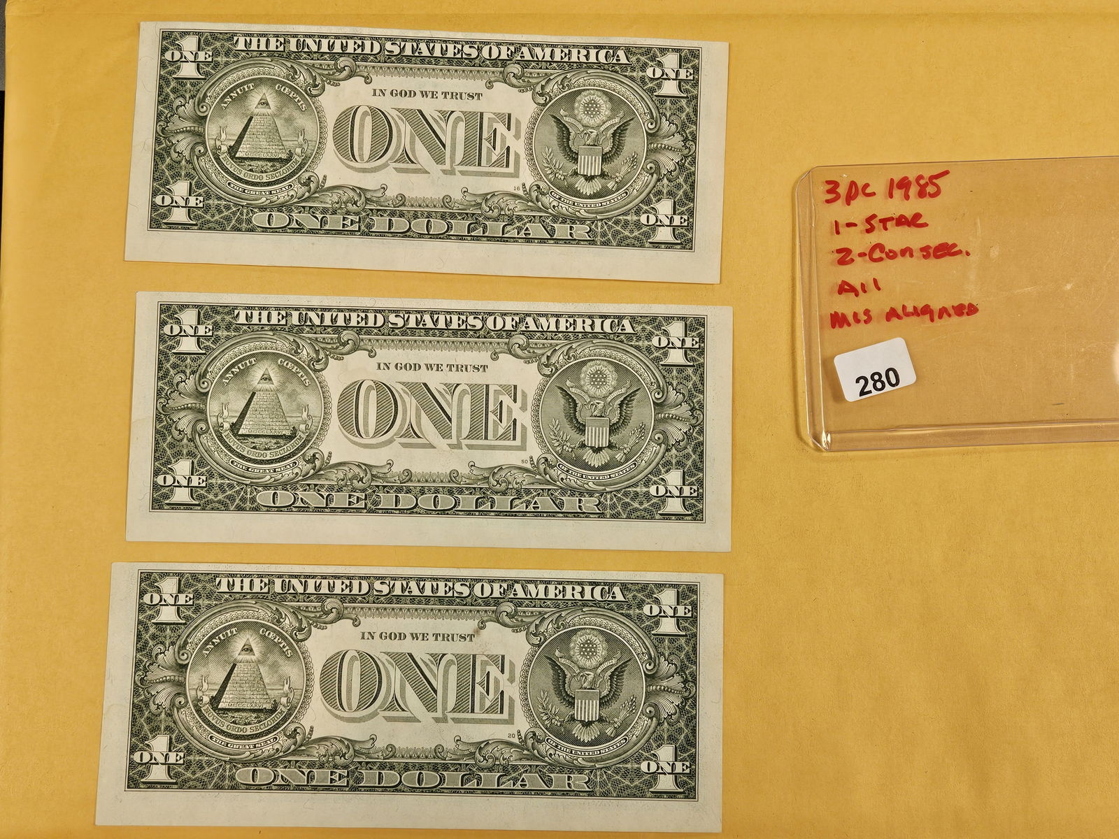 ERROR NOTES! Three Crisp Uncirculated FRN $1 Notes - 2