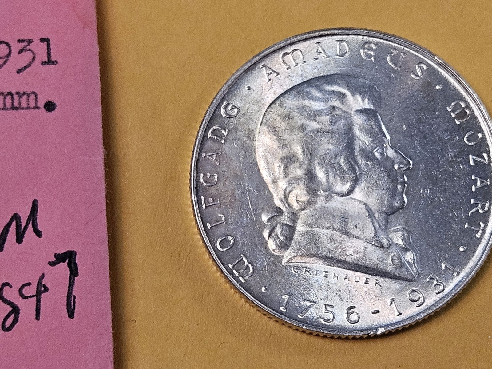 Brilliant Uncirculated plus 1931 Austria Silver 2 shillings: KM 2847. W. A. Mozart Commemorative 
