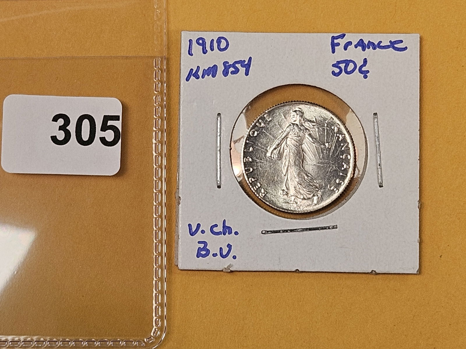Very Choice Brilliant Uncirculated 1910 France silver 50 centimes - 2