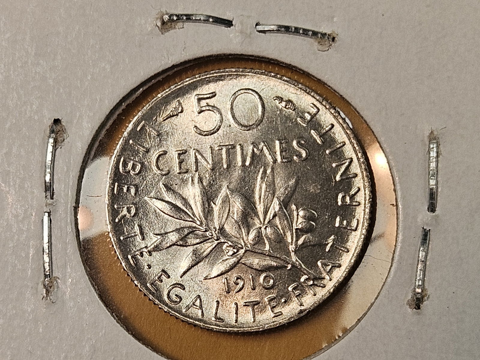 Very Choice Brilliant Uncirculated 1910 France silver 50 centimes - 3